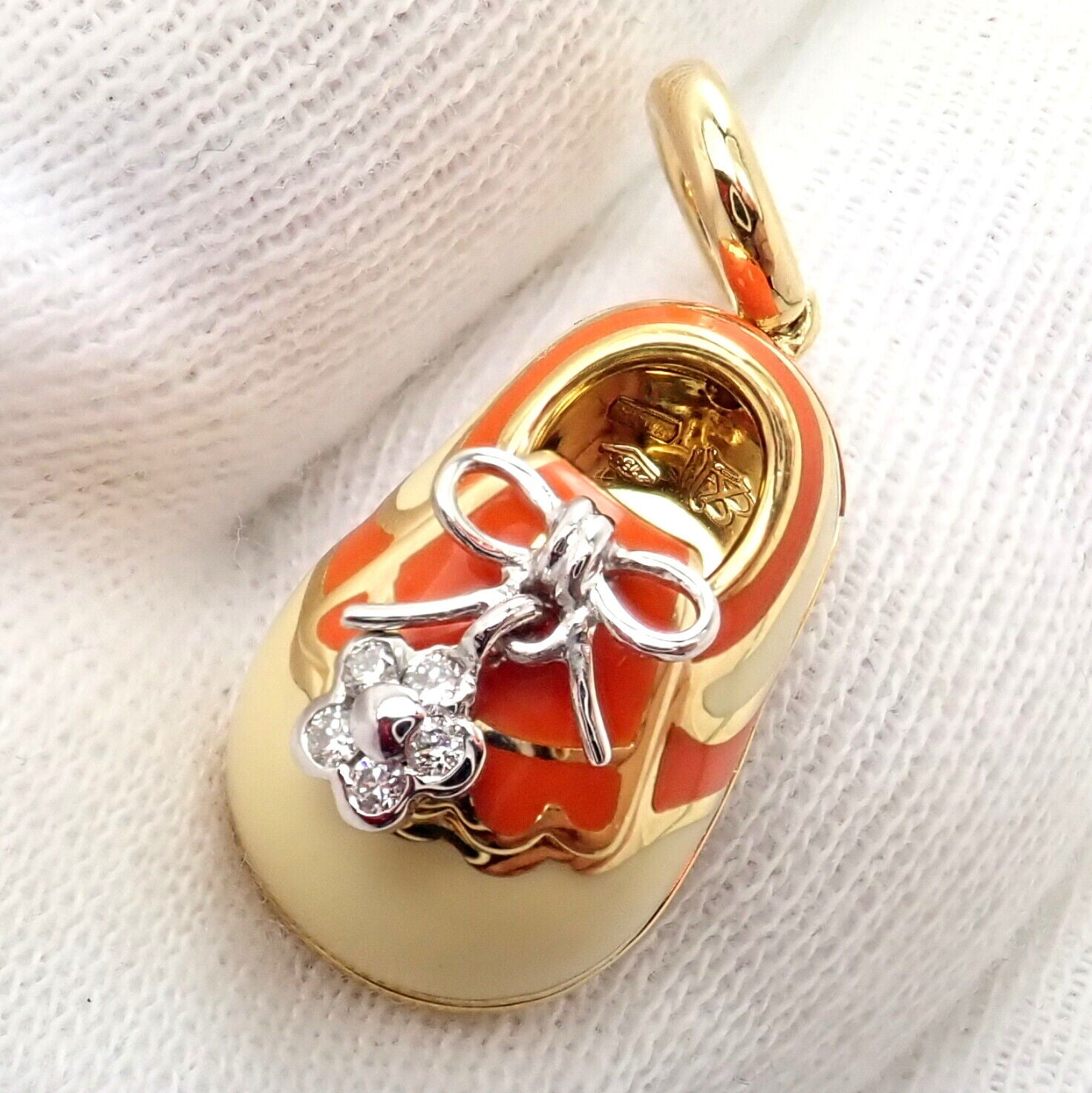 Aaron Basha Jewelry & Watches:Fine Jewelry:Necklaces & Pendants Aaron Basha 18k Yellow Gold Diamond Orange Creamsicle Baby Shoe Pendant