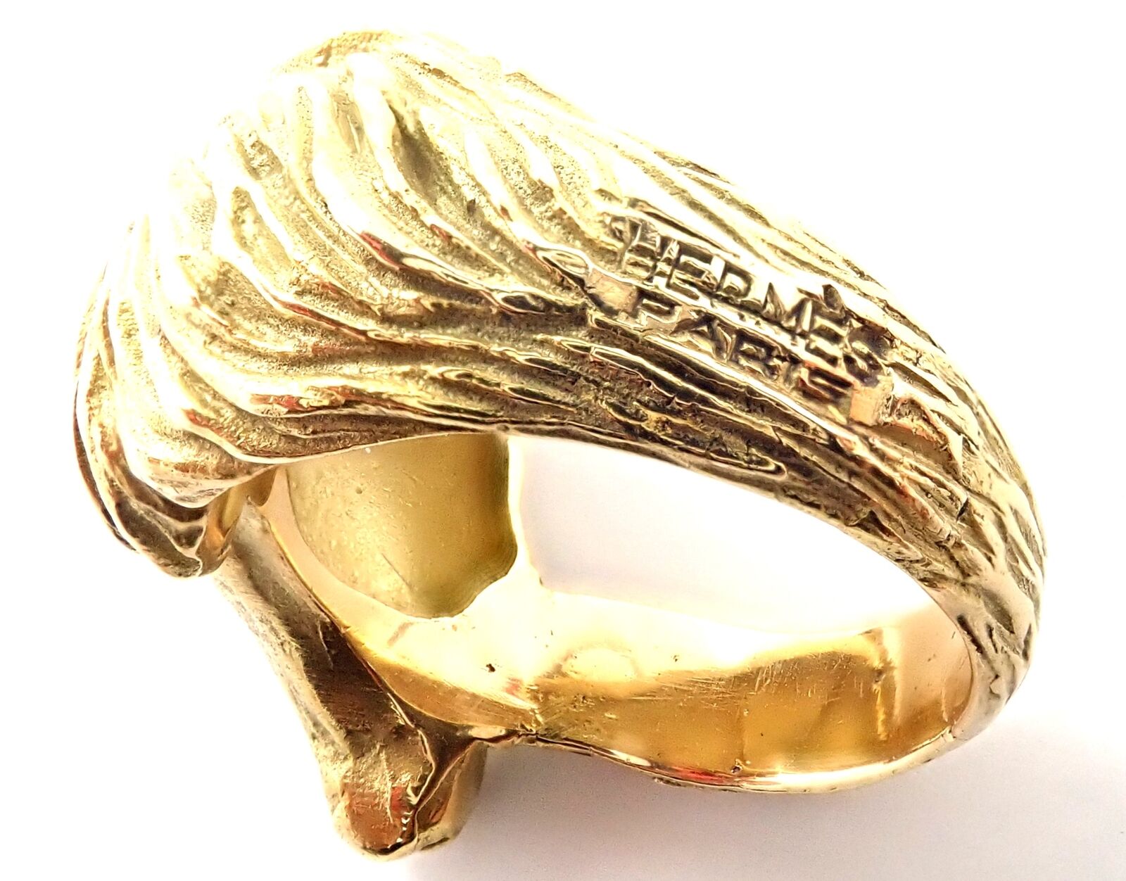 HERMES 1960s Horse 18k Yellow Gold Braided Band Ring-MTSJ127