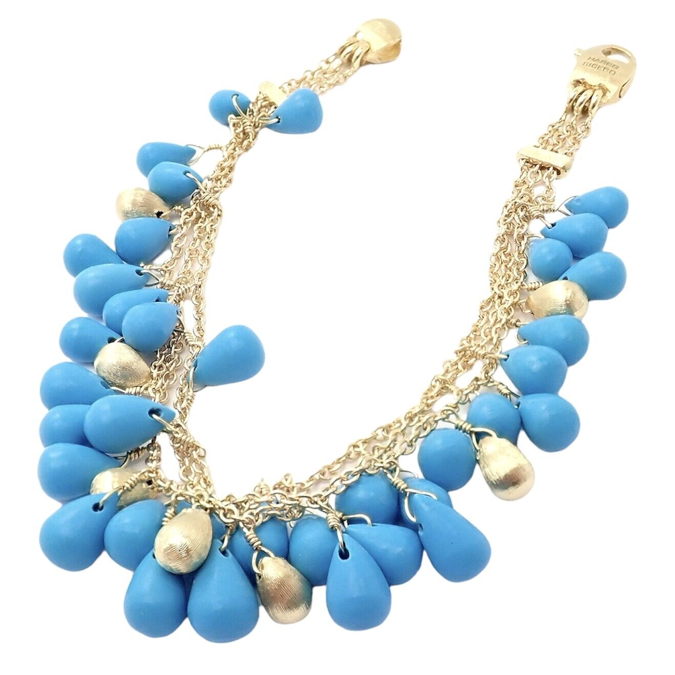 Marco Bicego Jewelry & Watches:Fine Jewelry:Bracelets & Charms Authentic! Marco Bicego 18k Yellow Gold Three Stand Turquoise Acapulco Bracelet
