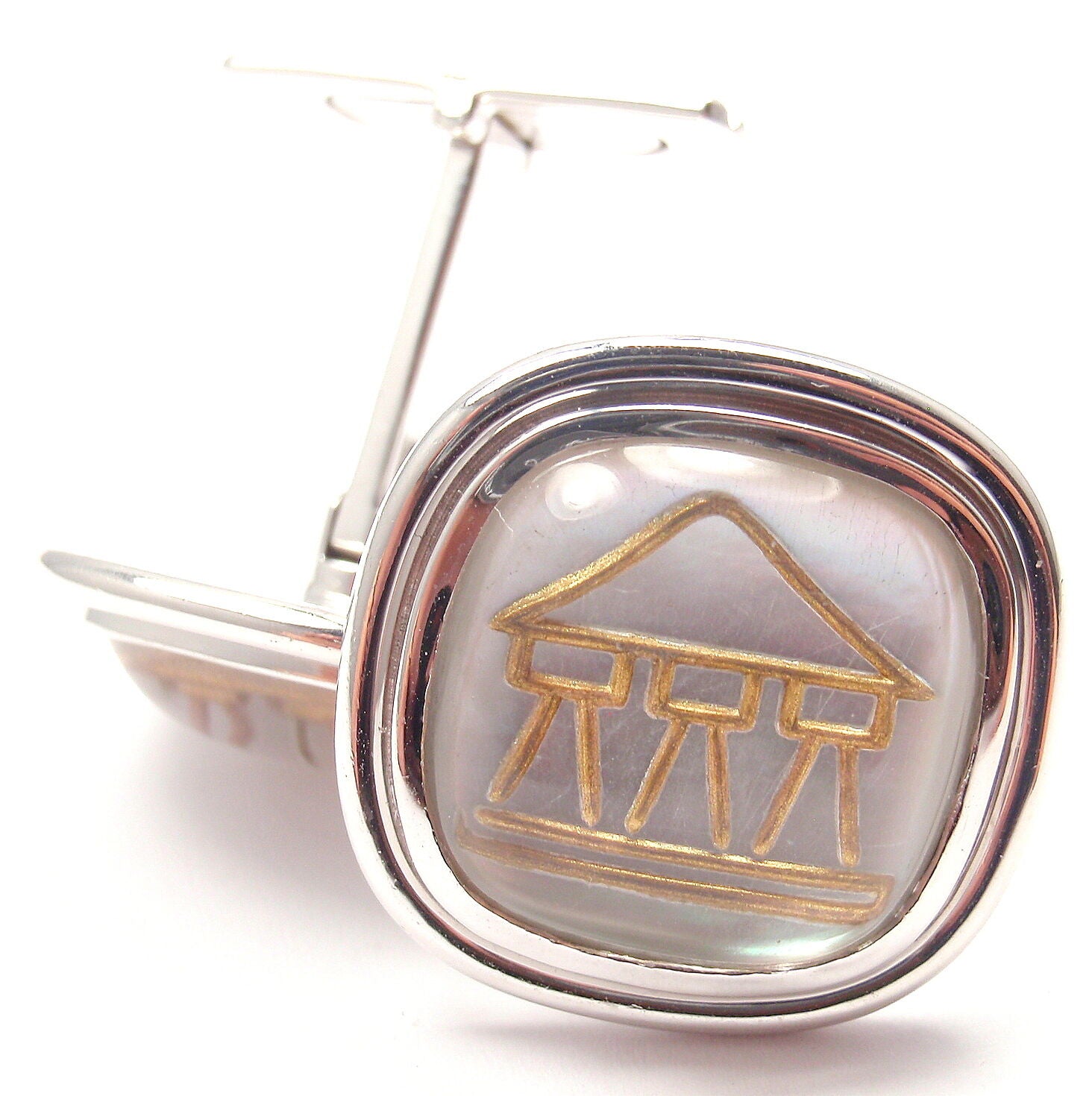 Temple St. Clair Jewelry & Watches:Men's Jewelry:Cufflinks Authentic! Temple St Clair 18k Yellow Gold Crystal MOP Temple Cufflinks