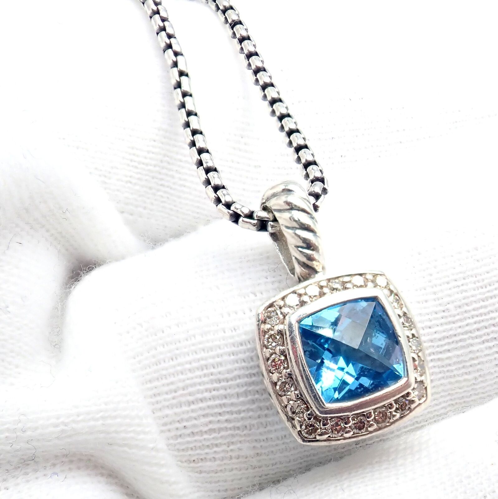 David Yurman Jewelry & Watches:Fine Jewelry:Necklaces & Pendants David Yurman DY Silver Blue Topaz Diamond Petite Albion Cable Pendant Necklace