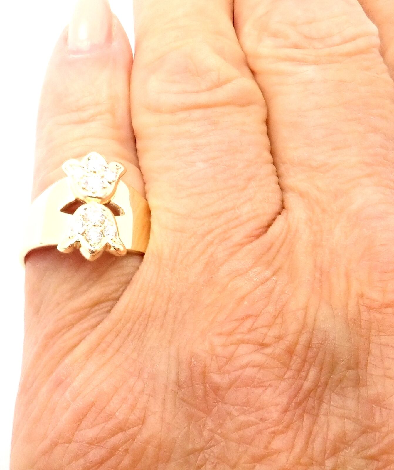 Christian Dior Jewelry & Watches:Fine Jewelry:Rings Rare! Authentic Christian Dior 18k Yellow Gold Diamond Flower Tulip Band Ring