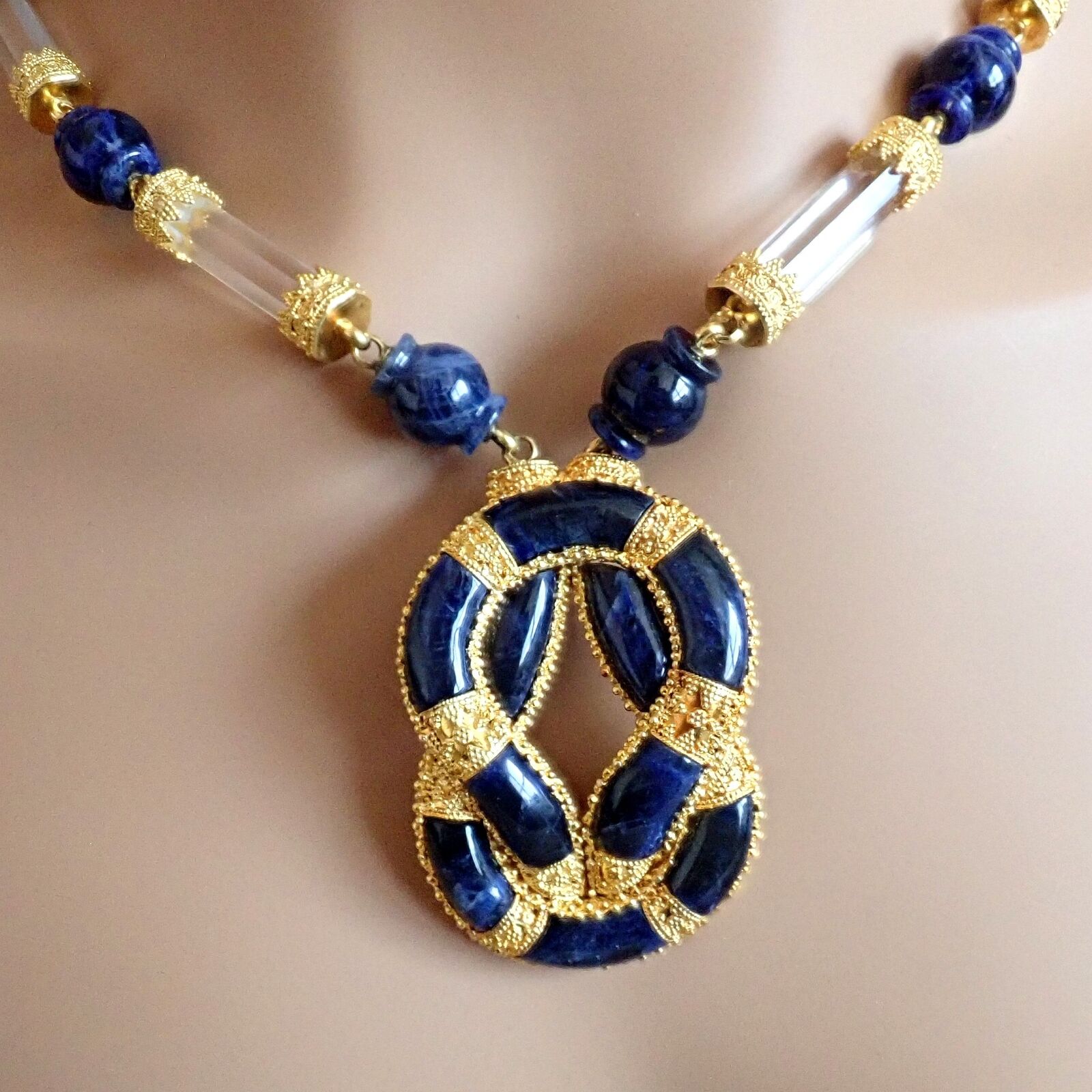 Ilias Lalaounis Jewelry & Watches:Fine Jewelry:Necklaces & Pendants Rare! Authentic Ilias Lalaounis 18k Gold Sodalite Crystal Hercules Knot Necklace