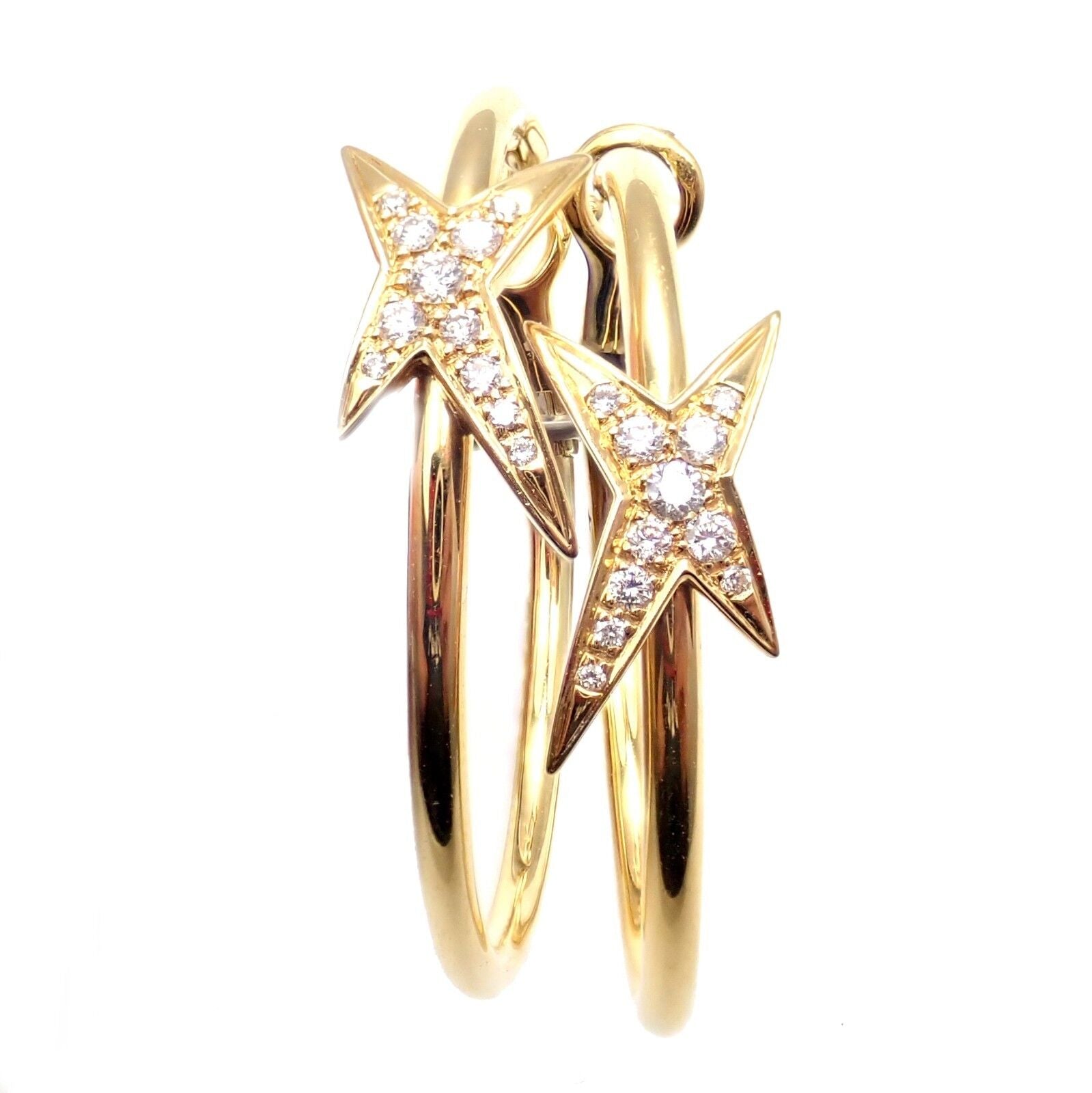 Mauboussin Jewelry & Watches:Vintage & Antique Jewelry:Earrings Rare! Mauboussin 18k Yellow Gold Diamond Celestial Star Etoile Hoop Earrings