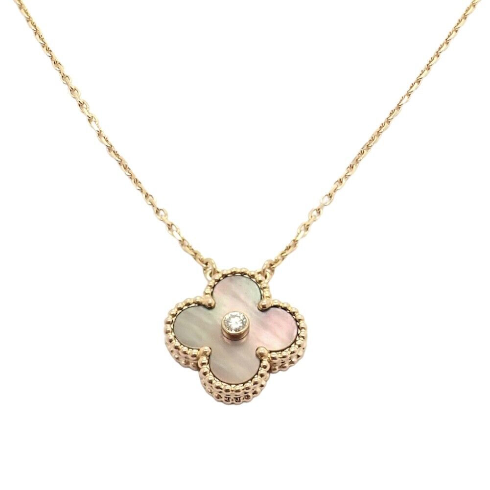 Van Cleef & Arpels Jewelry & Watches:Fine Jewelry:Necklaces & Pendants Van Cleef & Arpels 18k Rose Gold Alhambra Diamond Grey Mother of Pearl Necklace