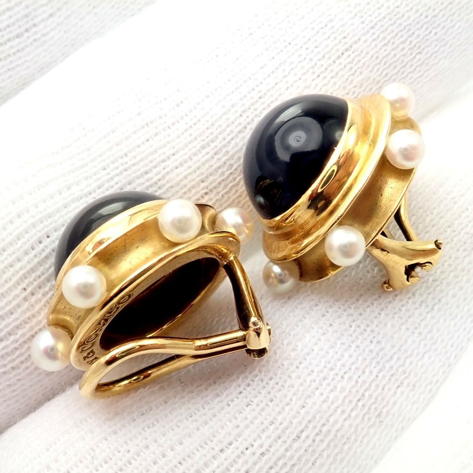 Tiffany & Co. Jewelry & Watches:Fine Jewelry:Earrings Vintage Authentic Rare Tiffany & Co. 18k Yellow Gold Pearl Onyx Earrings