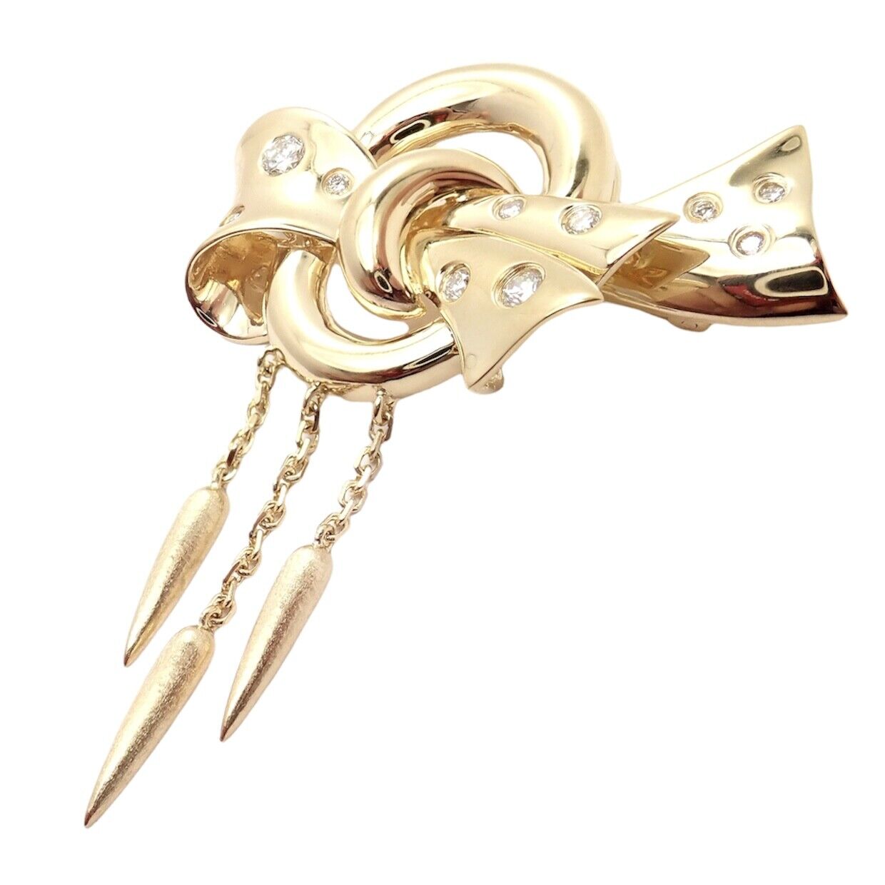 Authentic Vintage Christian Dior k Yellow Gold Diamond Pendulum Bow  Brooch Pin