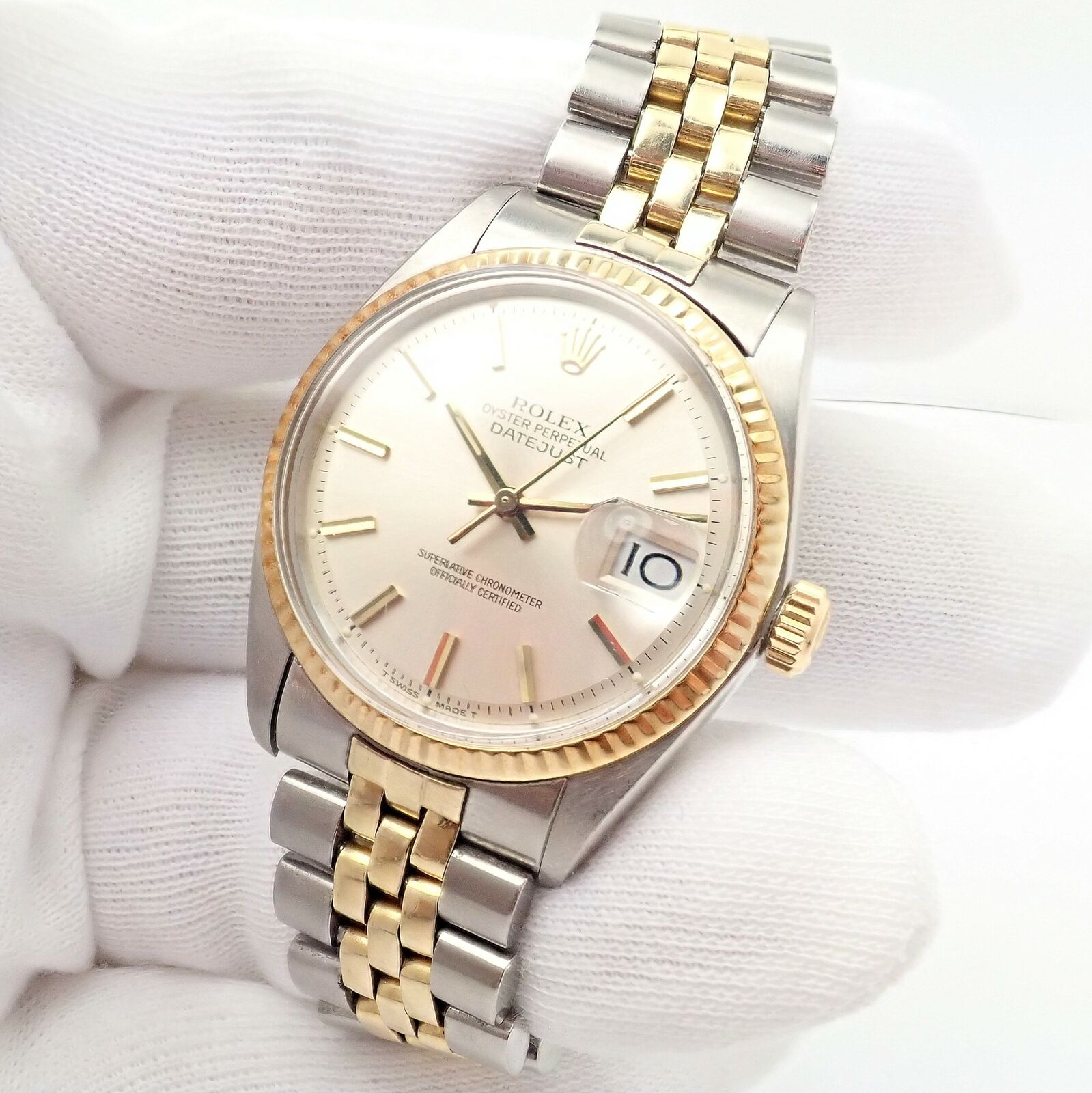 Rolex Jewelry & Watches:Watches, Parts & Accessories:Watches:Wristwatches Rolex DateJust 18k Gold + Steel Mens Automatic Jubilee Fluted Bezel Watch 1601