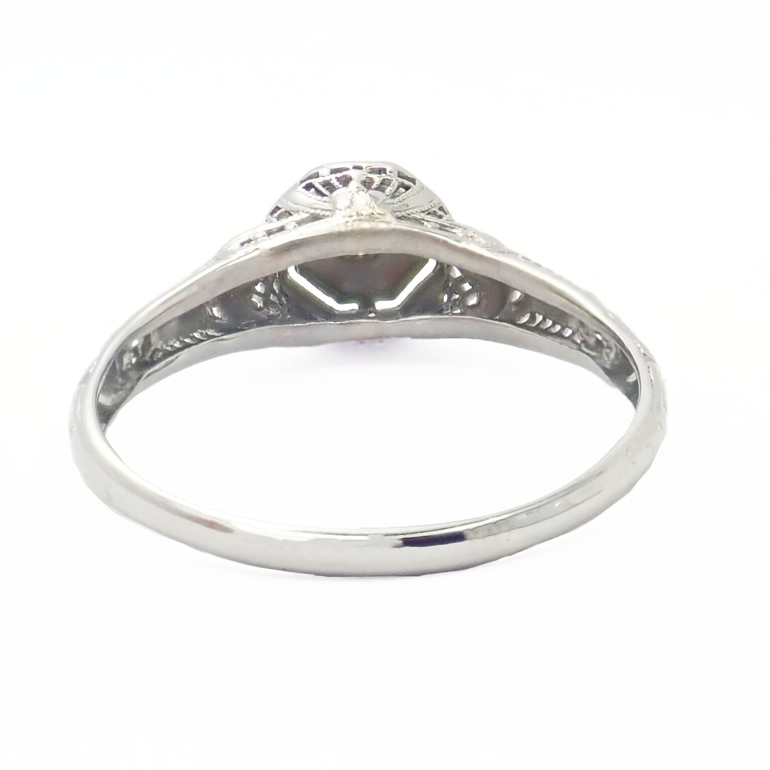 Estate Jewelry & Watches:Vintage & Antique Jewelry:Rings Vintage Estate 18k White Gold Old Mine Cut Diamond Art Deco Filigree Ring sz 8.5