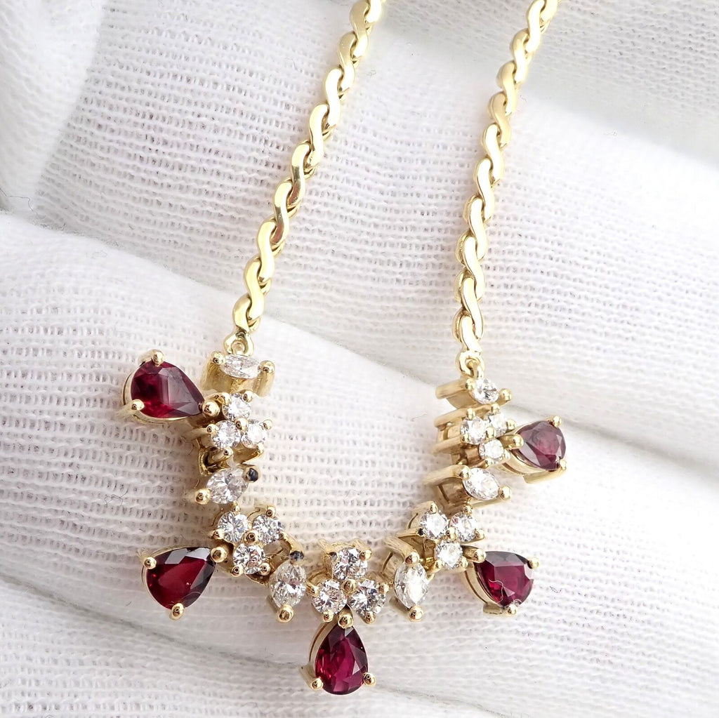 Rare! Authentic H. Stern 18k Yellow Gold White Diamond Ruby Necklace