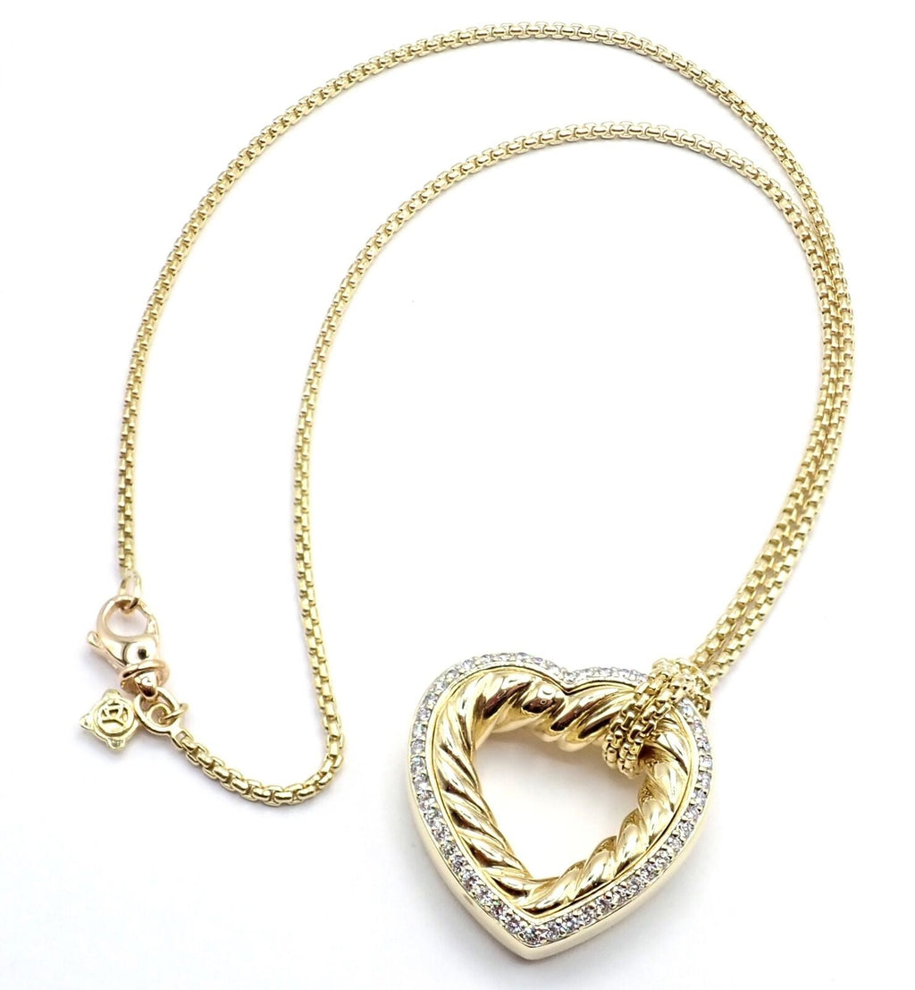 David Yurman Cable 18k Yellow Gold Diamond Large Heart Pendant Chain N