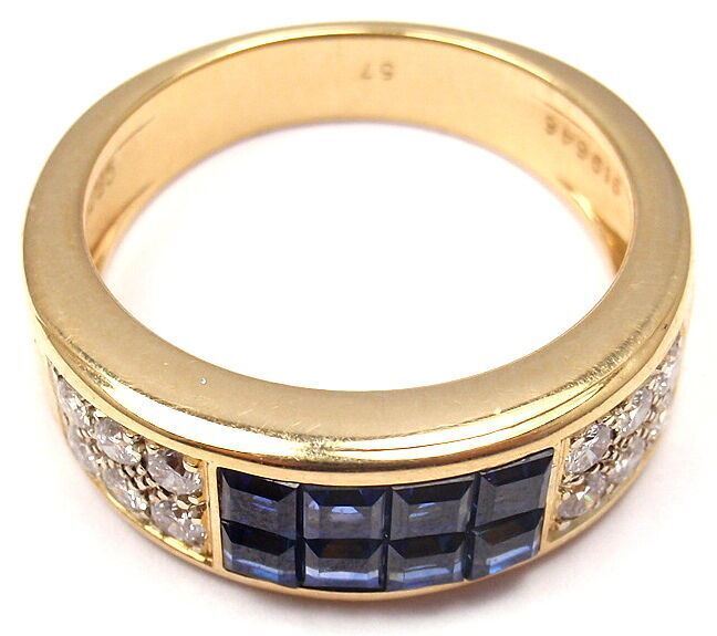 Cartier Jewelry & Watches:Fine Jewelry:Rings Rare! Authentic Cartier 18k Yellow Gold Diamond Invisible Set Sapphire Band Ring