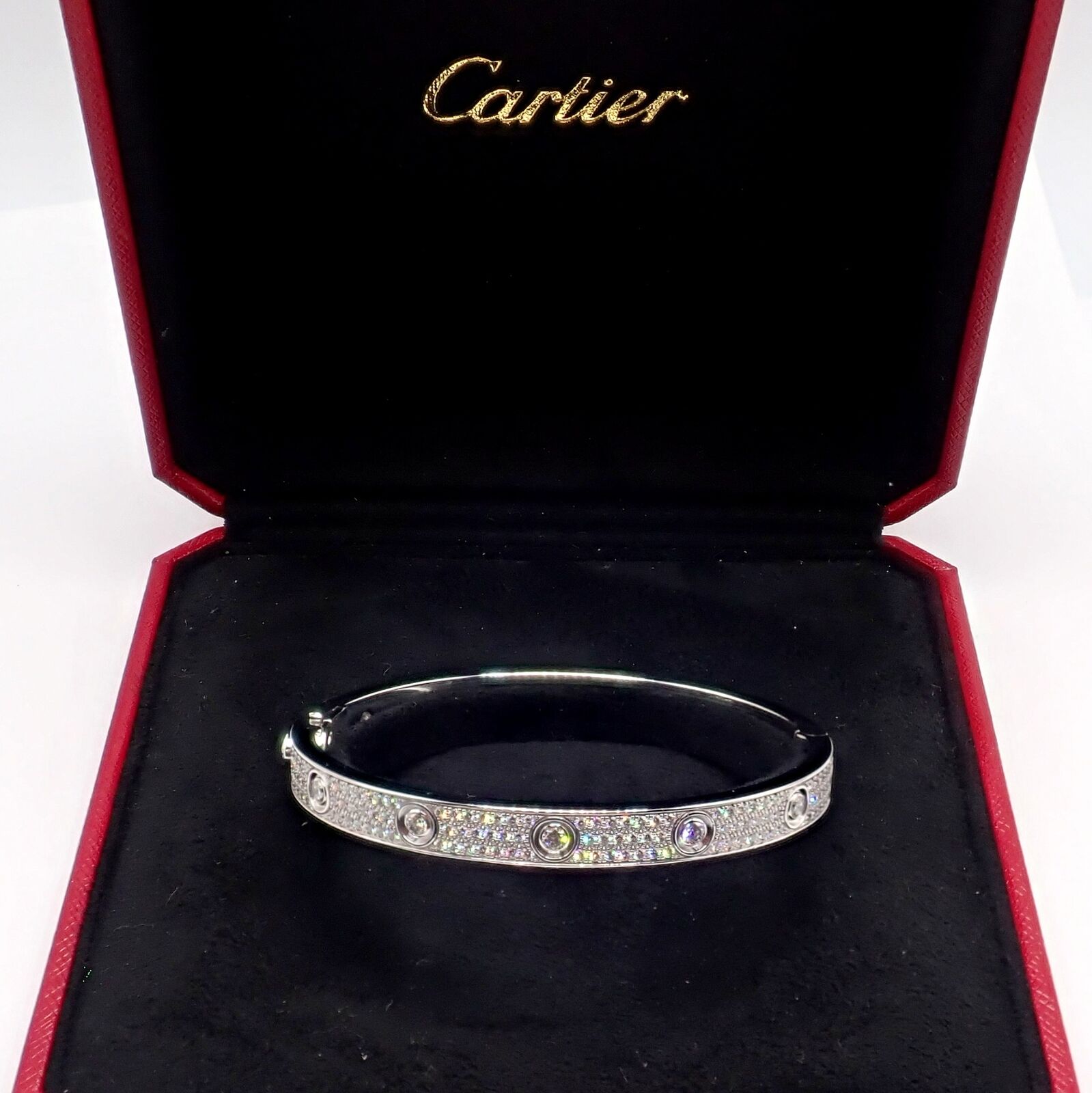 Cartier Jewelry & Watches:Fine Jewelry:Bracelets & Charms Authentic! Cartier Love 18k White Gold Diamond Pave Bangle Bracelet Sz 18
