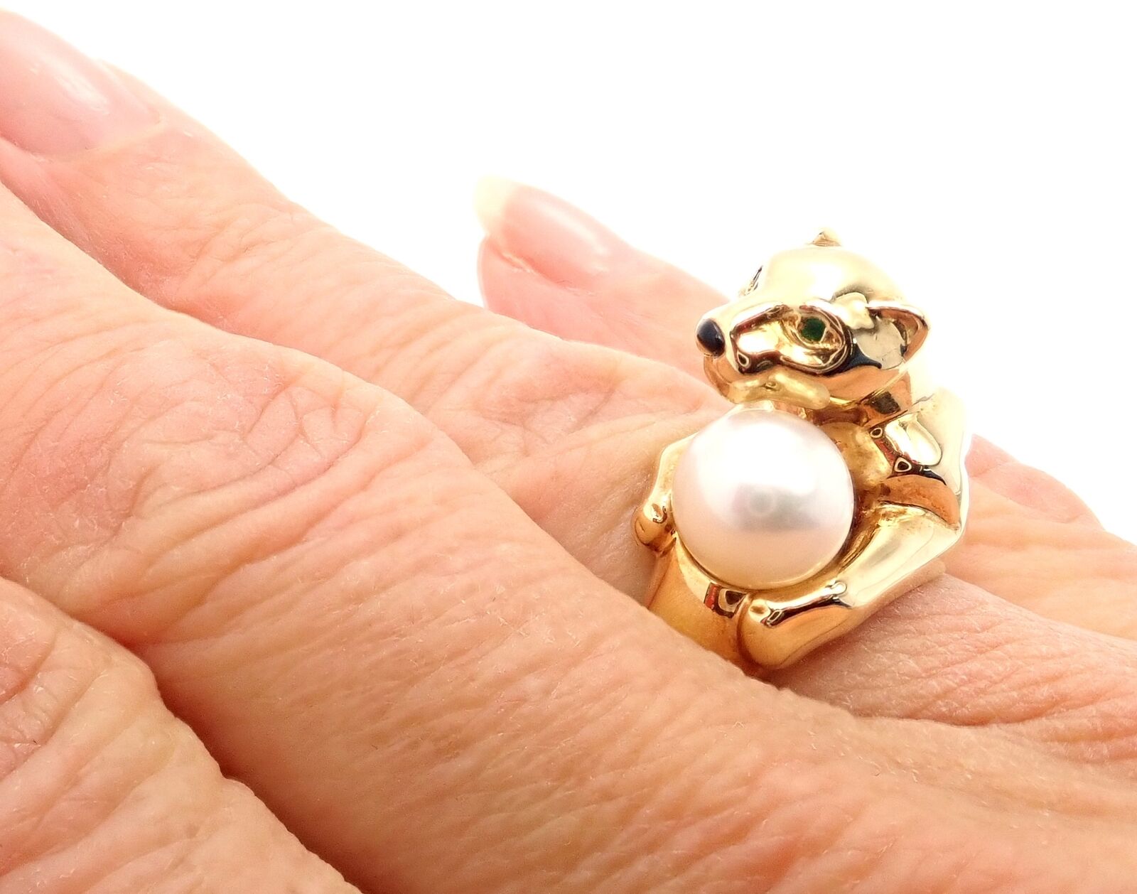 Cartier Jewelry & Watches:Fine Jewelry:Rings Authentic! Cartier Panther Panthere 18k Yellow Gold Onyx Emerald Pearl Ring