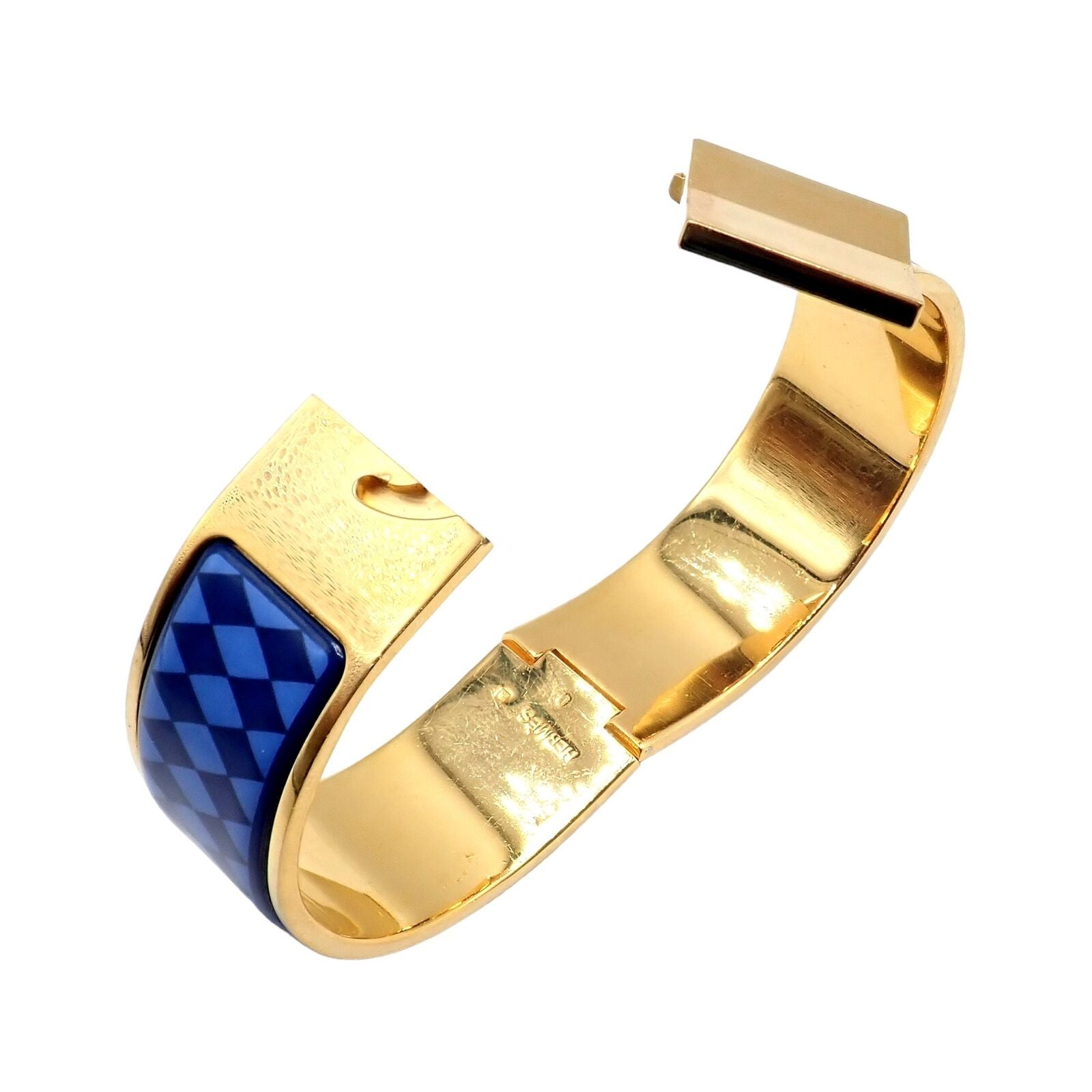 Hermes Jewelry & Watches:Fine Jewelry:Bracelets & Charms Authentic! Hermes Gold Hardware Blue Clic Clac Ladies Bangle Bracelet Size D