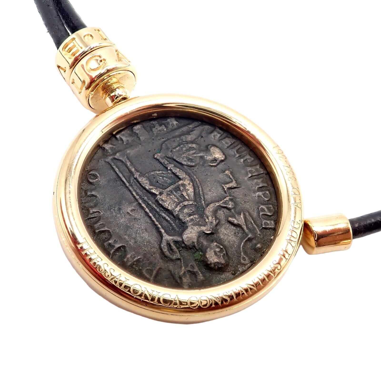 Bulgari Jewelry & Watches:Fine Jewelry:Necklaces & Pendants Rare! Bvlgari Bulgari Monete Coin 18k Yellow Gold Black Leather Lariat Necklace