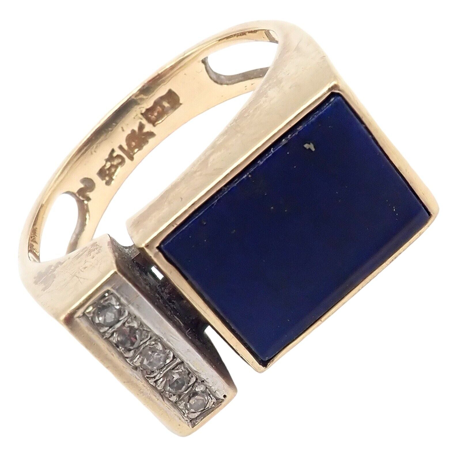 Estate Jewelry & Watches:Vintage & Antique Jewelry:Rings Vintage Estate 14k Yellow Gold Diamond Lapis Ring sz 6