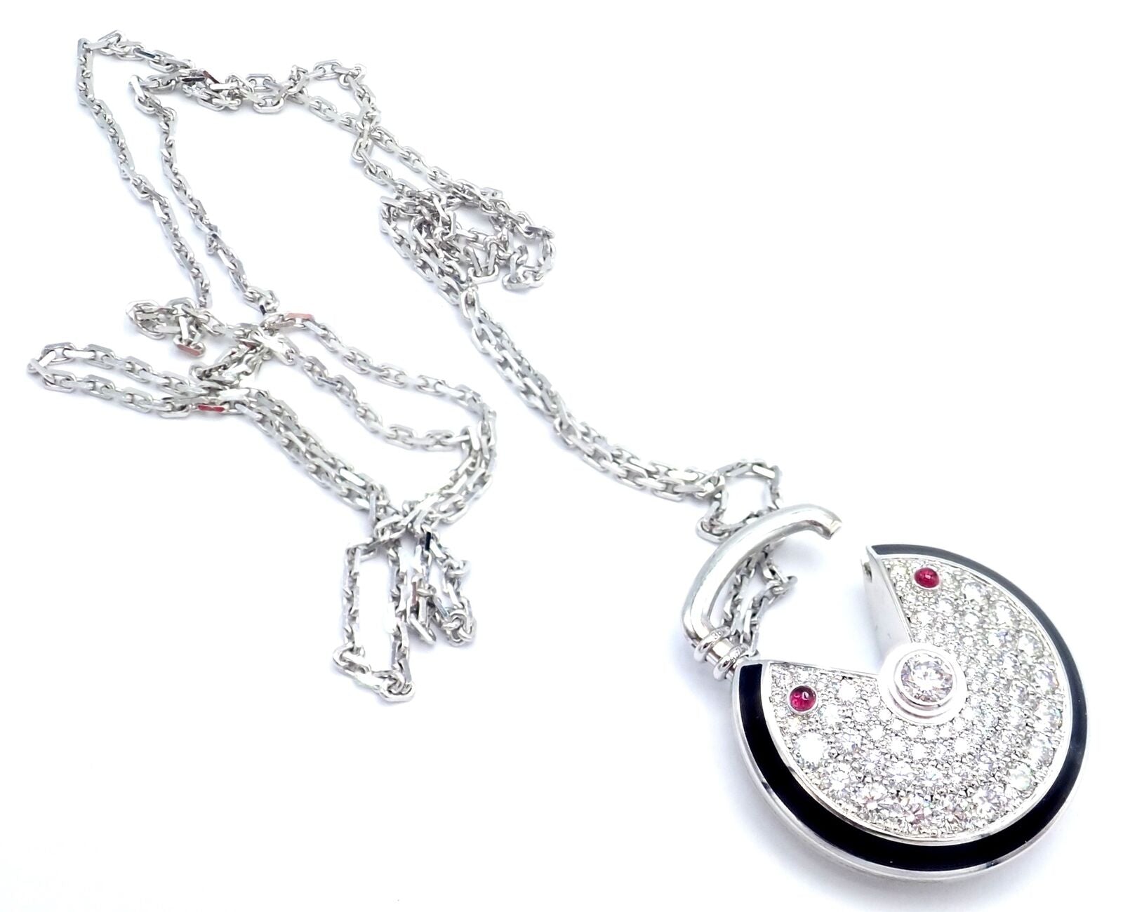 Cartier Jewelry & Watches:Fine Jewelry:Necklaces & Pendants Authentic! Cartier Amulette 18k White Gold Diamond Ruby Large Pendant Necklace