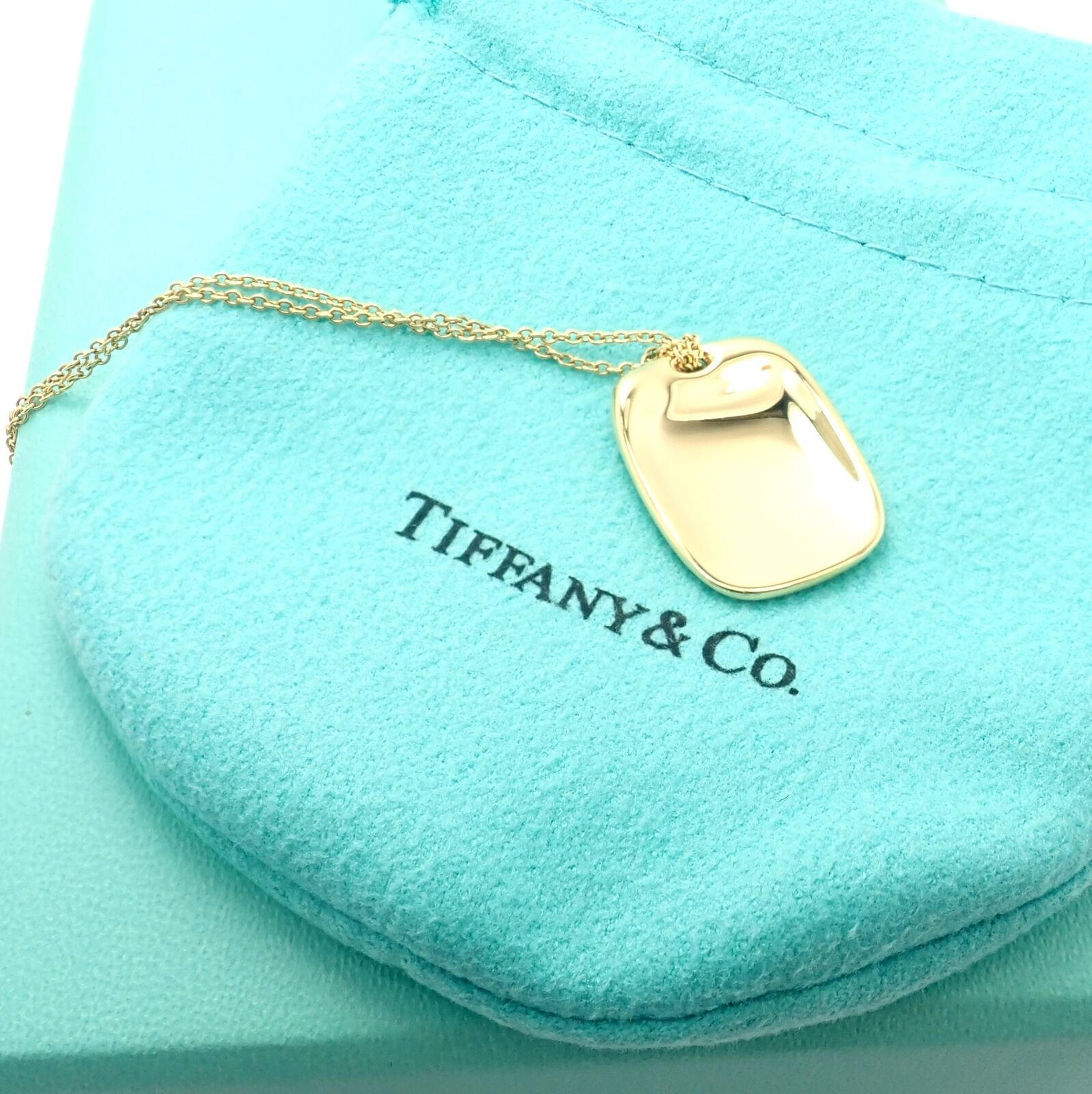 Tiffany & Co. Jewelry & Watches:Fine Jewelry:Necklaces & Pendants Tiffany & Co 18k Yellow Gold Rectangle Concave Disc ID Necklace