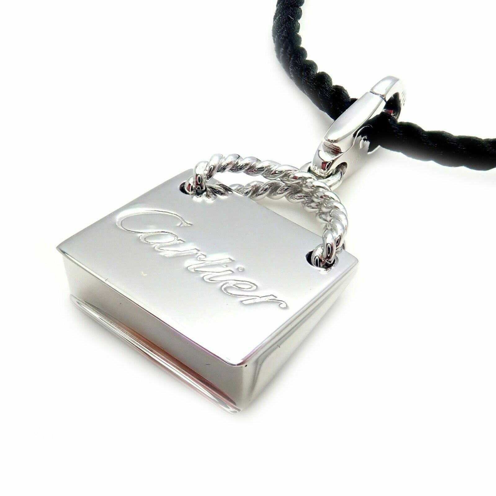 Cartier Jewelry & Watches:Fine Jewelry:Necklaces & Pendants Authentic! Cartier 18k White Gold Shopping Bag Charm Silk Pendant Necklace