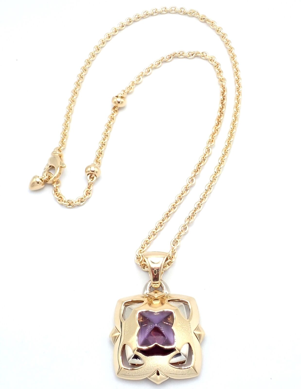Bulgari Jewelry & Watches:Fine Jewelry:Necklaces & Pendants Bvlgari Bulgari Pyramid 18k Yellow White Gold Amethyst Pendant 2 Chains Necklace
