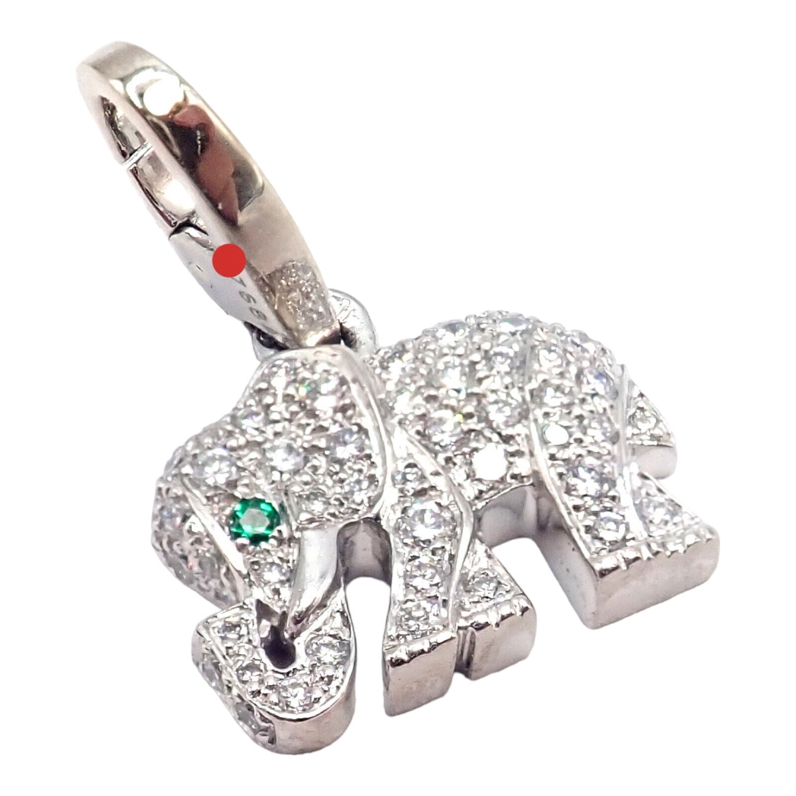 Authentic Cartier Elephant 18k White Gold Diamond Emerald Charm Pendant Papers