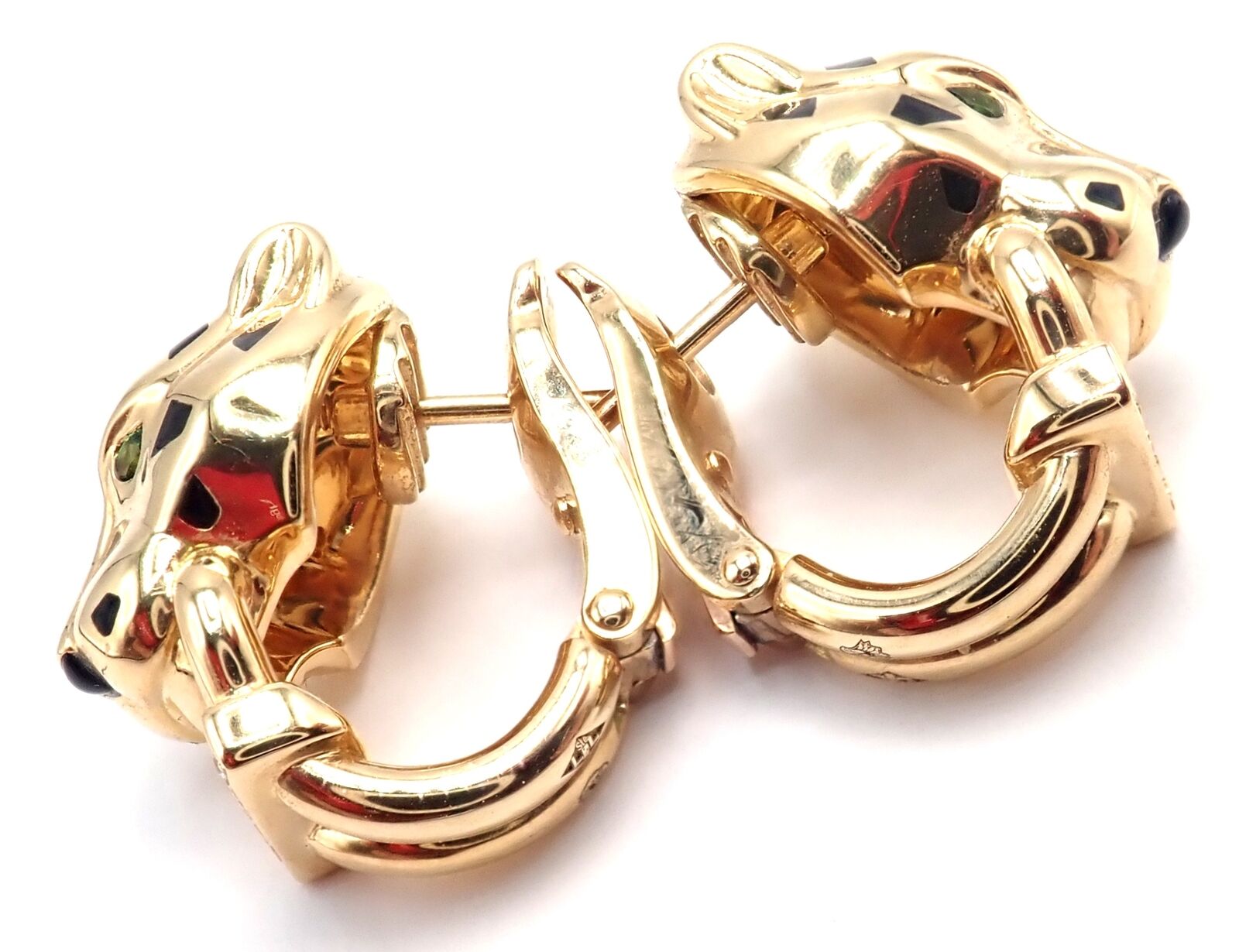Cartier Jewelry & Watches:Fine Jewelry:Earrings Authentic! Cartier Panther Panthere 18k Gold Diamond Lacquer Tsavorite Earrings