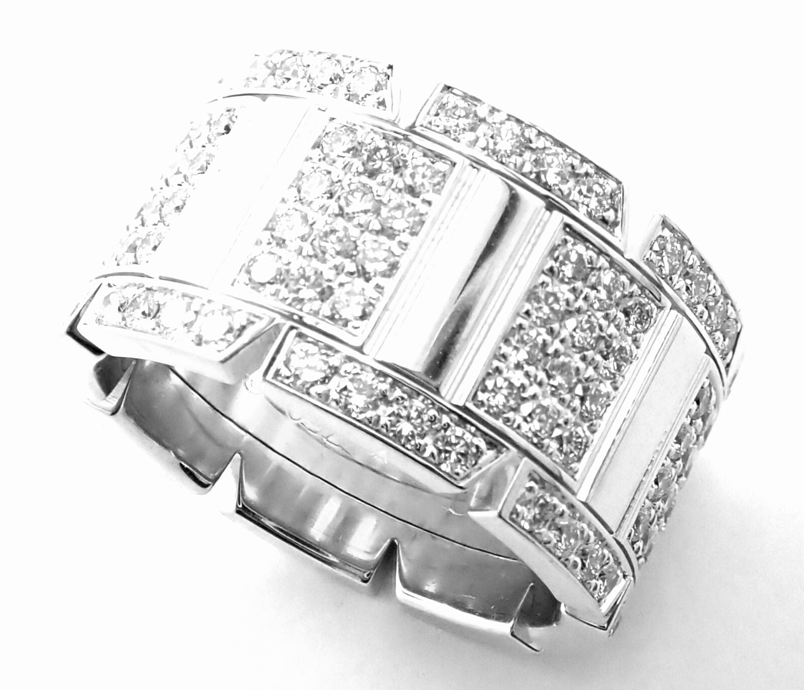 Authentic Cartier 18k White Gold Diamond Tank Francaise Large Model Band  Ring