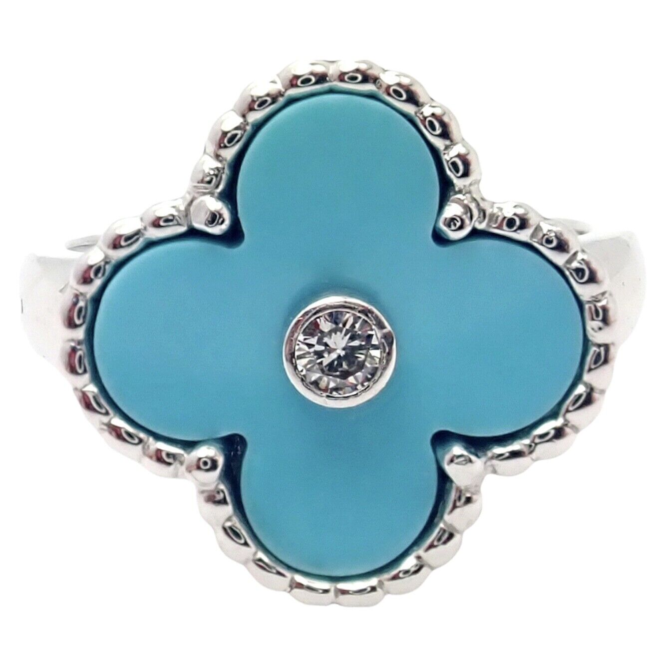 Van Cleef & Arpels Jewelry & Watches:Fine Jewelry:Rings Authentic! Van Cleef & Arpels Alhambra 18k Gold Diamond Turquoise Ring Paper