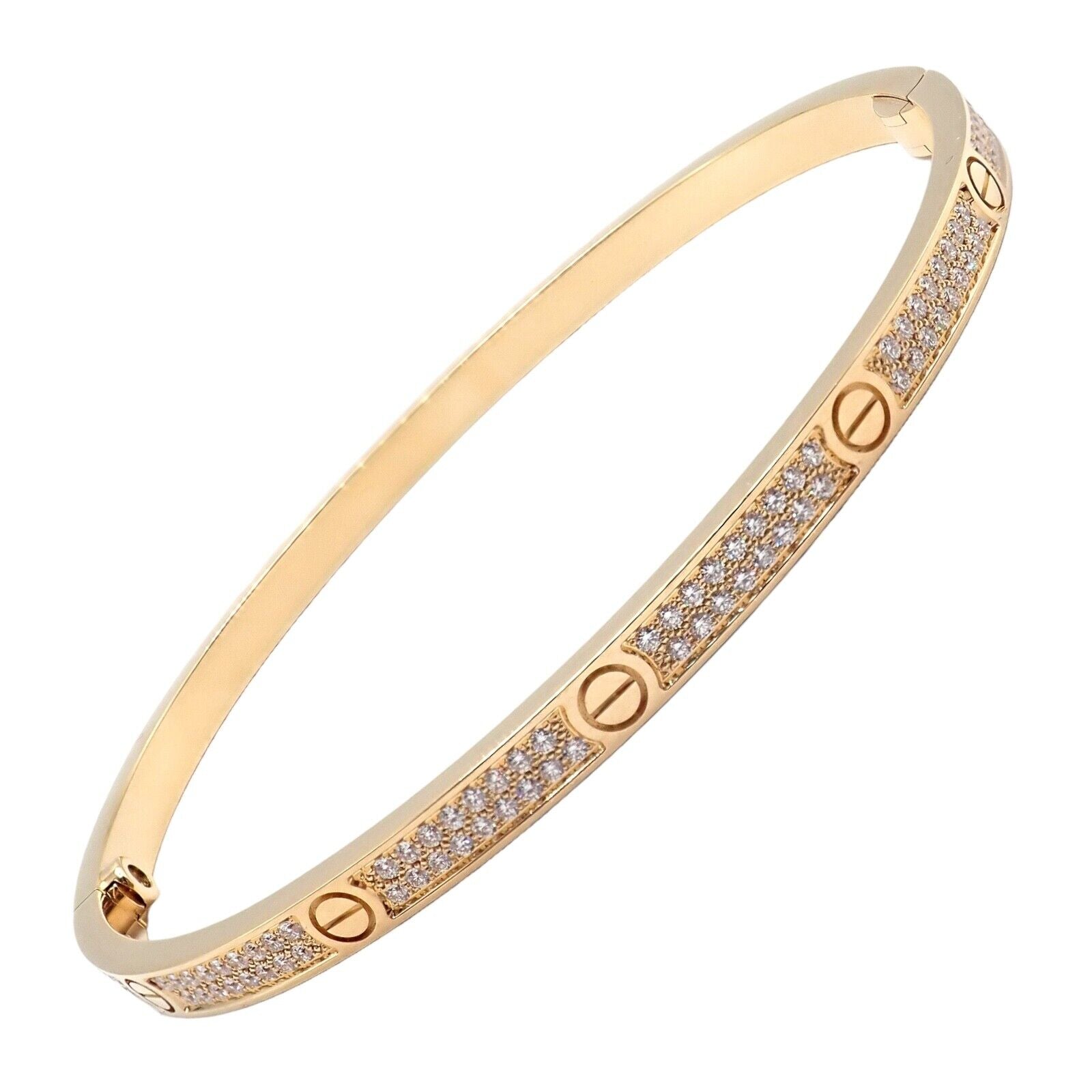 Cartier 18k Yellow Gold Love Pave Diamond Small Bangle Bracelet Size 18 Cert