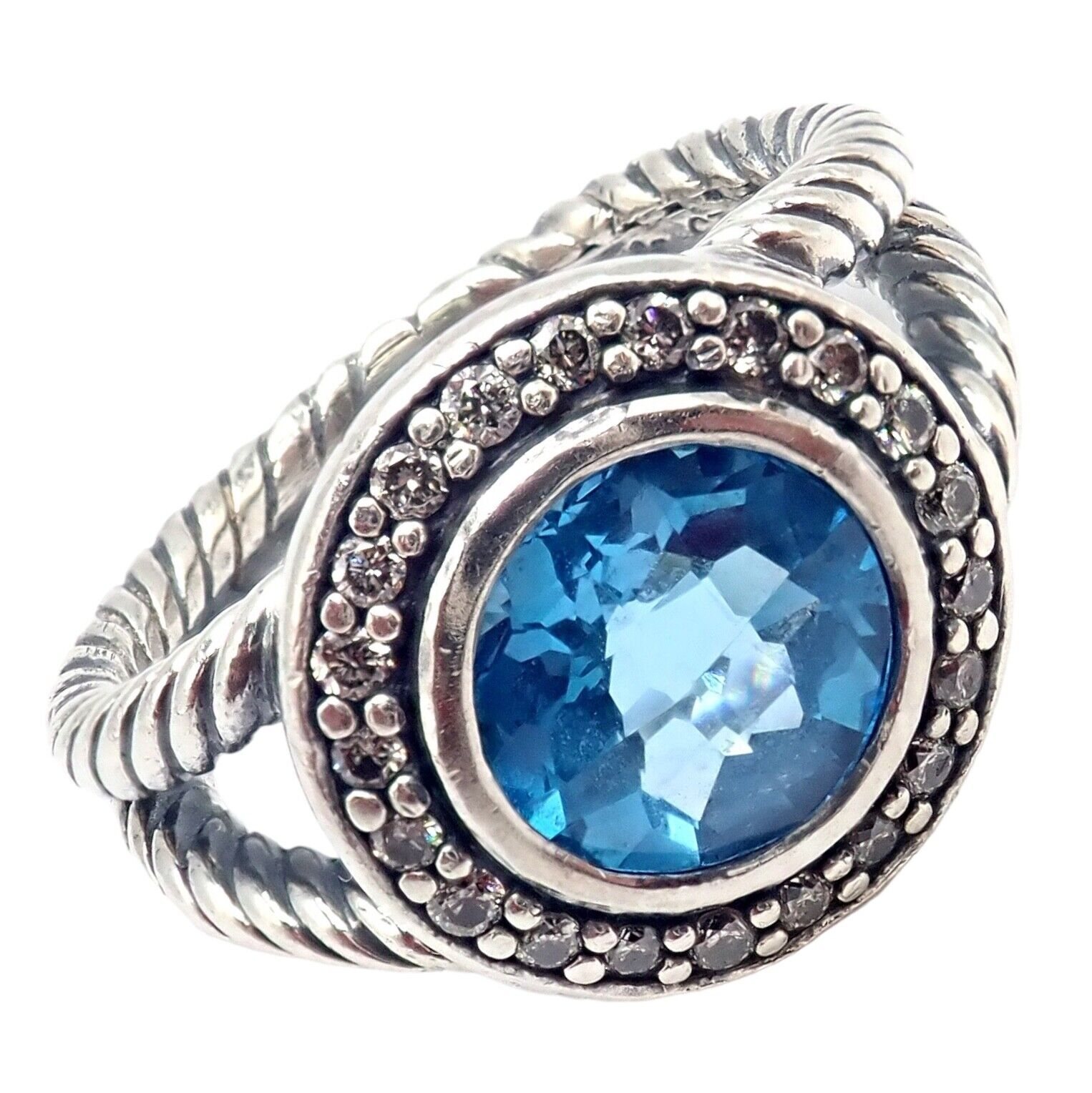 David Yurman Jewelry & Watches:Fine Jewelry:Rings David Yurman DY Silver Blue Topaz Diamond Albion Split Cable Ring sz 7