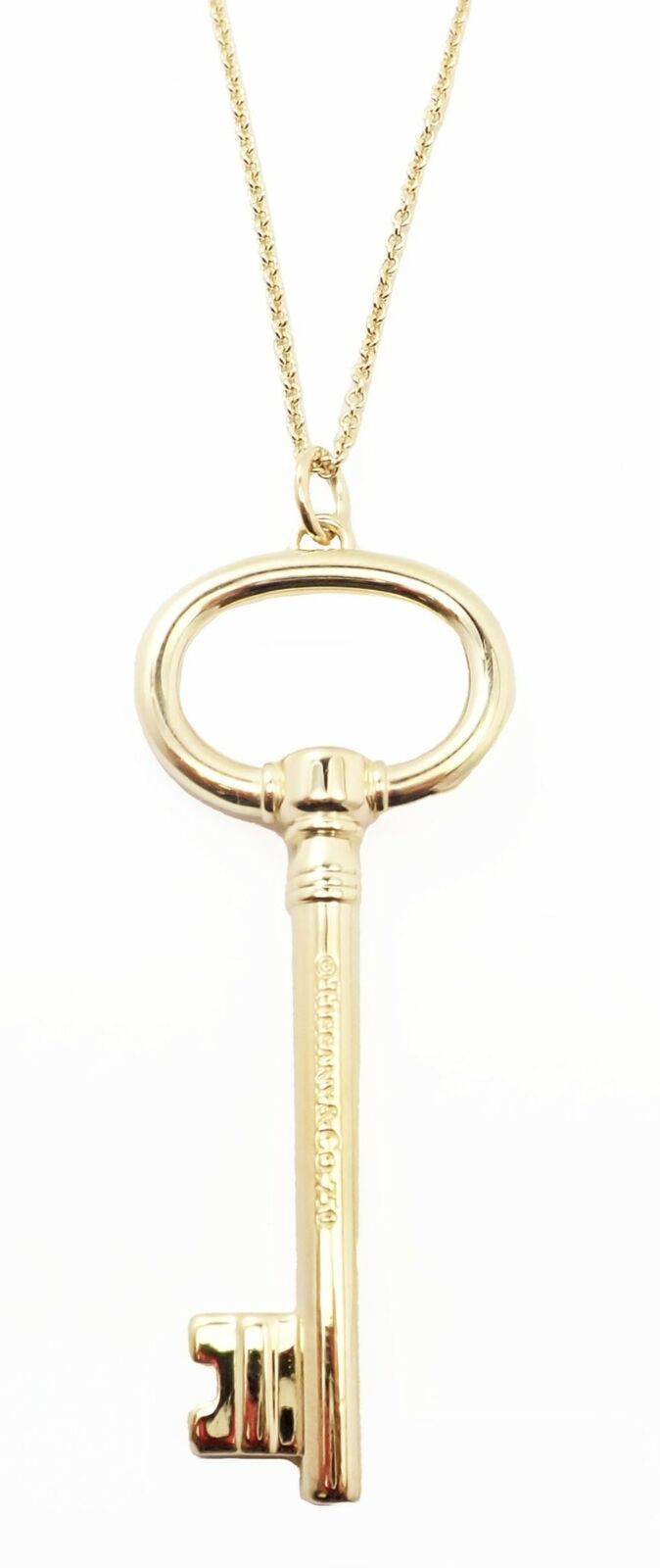 Tiffany & Co 18K Yellow Gold Oval Key Pendant Necklace