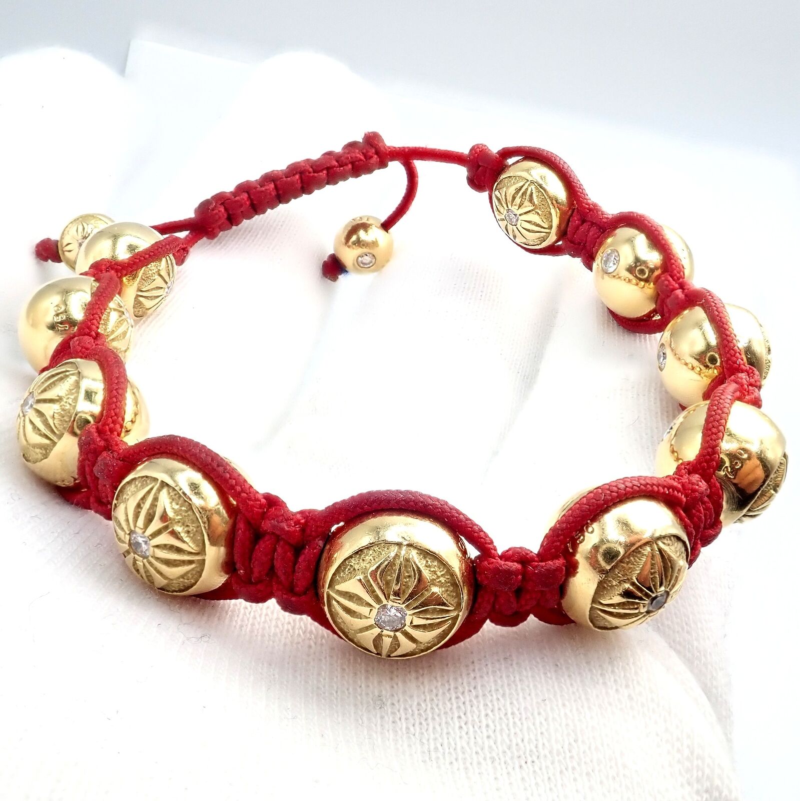 Shamballa Jewels Jewelry & Watches:Fine Jewelry:Bracelets & Charms Authentic! Shamballa Jewels 18k Yellow Gold Bead Diamond Lucky Red Cord Bracelet