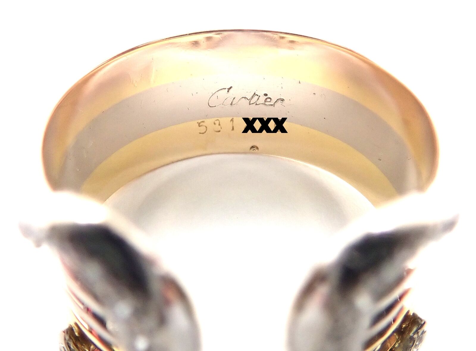 Cartier Jewelry & Watches:Fine Jewelry:Rings Authentic! Cartier Diamond Double C 18k Tri-Color Gold Band Ring Size 55 US 7.25
