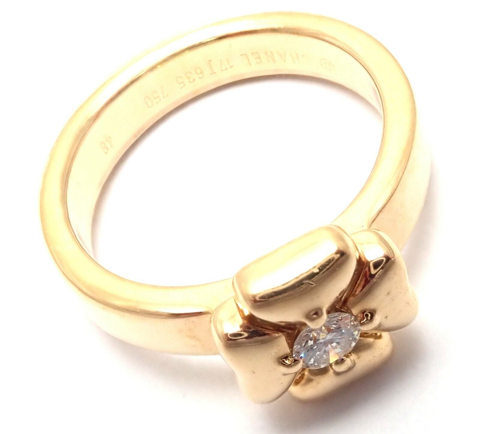 Exquisite and Lucky! Chanel 18K Yellow Gold Diamond Four Leaf Clover Ring.