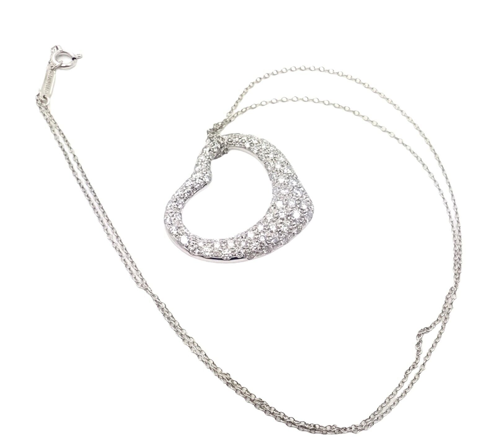 Tiffany & Co. Jewelry & Watches:Fine Jewelry:Necklaces & Pendants Authentic! Tiffany & Co Elsa Peretti Platinum Diamond Large Open Heart Necklace