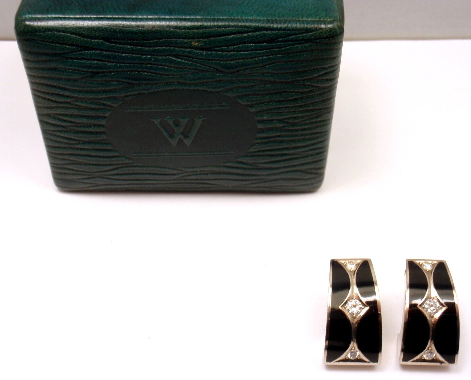 Fortrove Jewelry & Watches:Fashion Jewelry:Earrings STEPHEN WEBSTER 18K WHITE GOLD DIAMOND BLACK ENAMEL EARRINGS WITH BOX