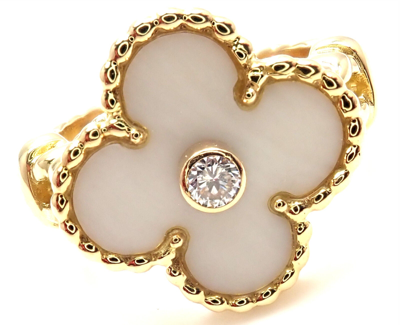 Van Cleef & Arpels Jewelry & Watches:Fine Jewelry:Rings Van Cleef & Arpels Vintage Alhambra 18k Yellow Gold Diamond White Coral Ring