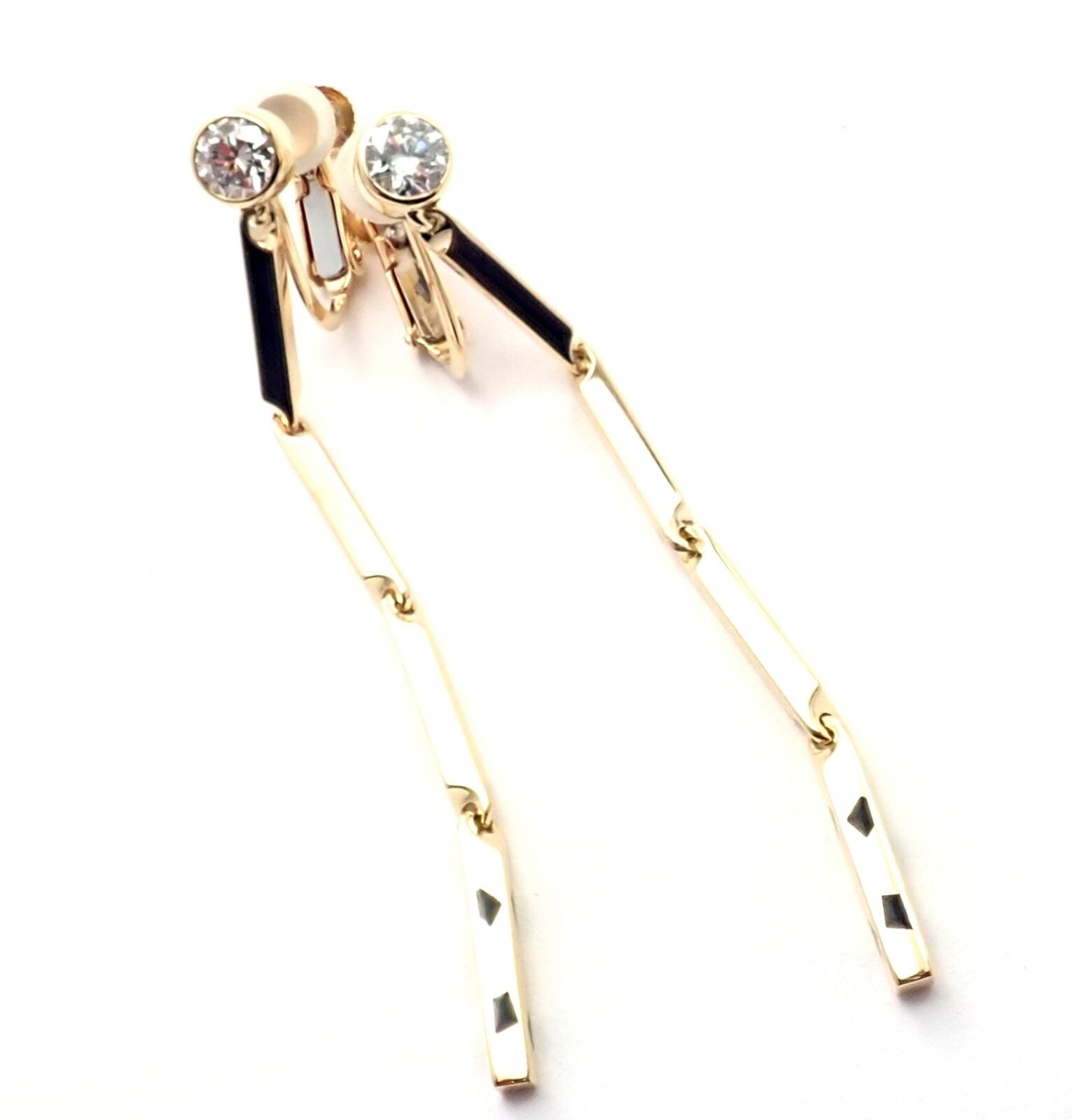 Cartier Jewelry & Watches:Fine Jewelry:Earrings Authentic! Cartier Panther 18k Yellow Gold Diamond Lacquer Link Earrings Cert.