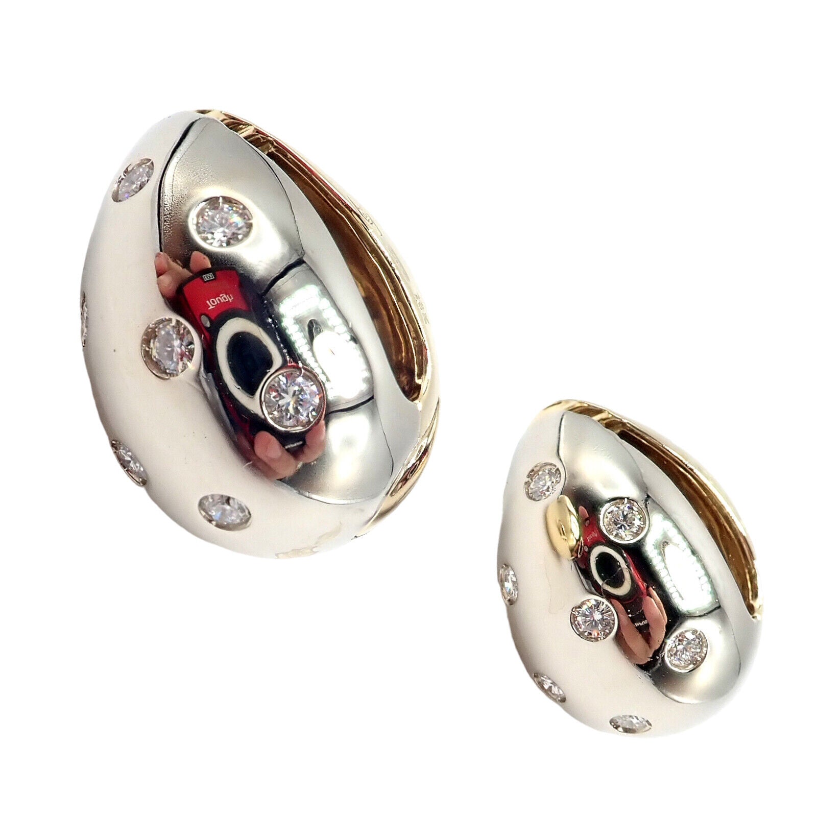 Pomellato Jewelry & Watches:Fine Jewelry:Earrings Rare! Authentic Pomellato 18k Yellow + White Gold Diamond Drop Hug Earrings
