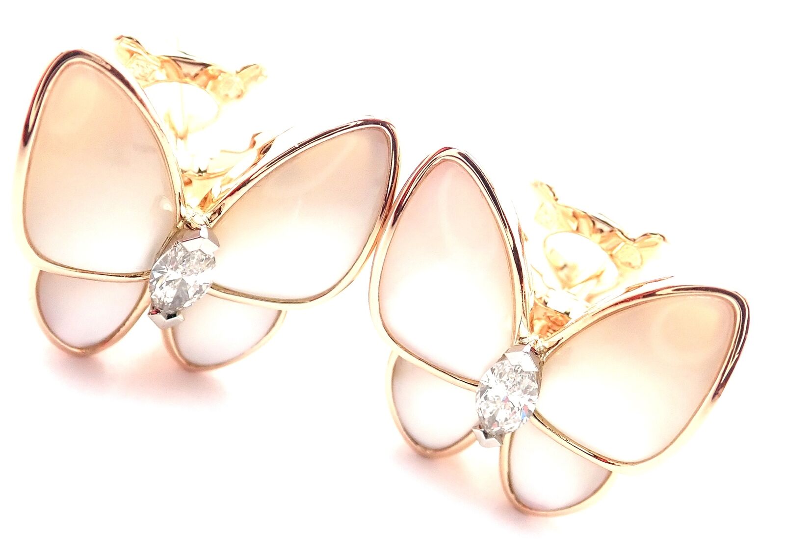 Van Cleef & Arpels Jewelry & Watches:Fine Jewelry:Earrings Authentic! Van Cleef & Arpels 18k Gold Diamond MOP Two Butterfly Earrings Cert.