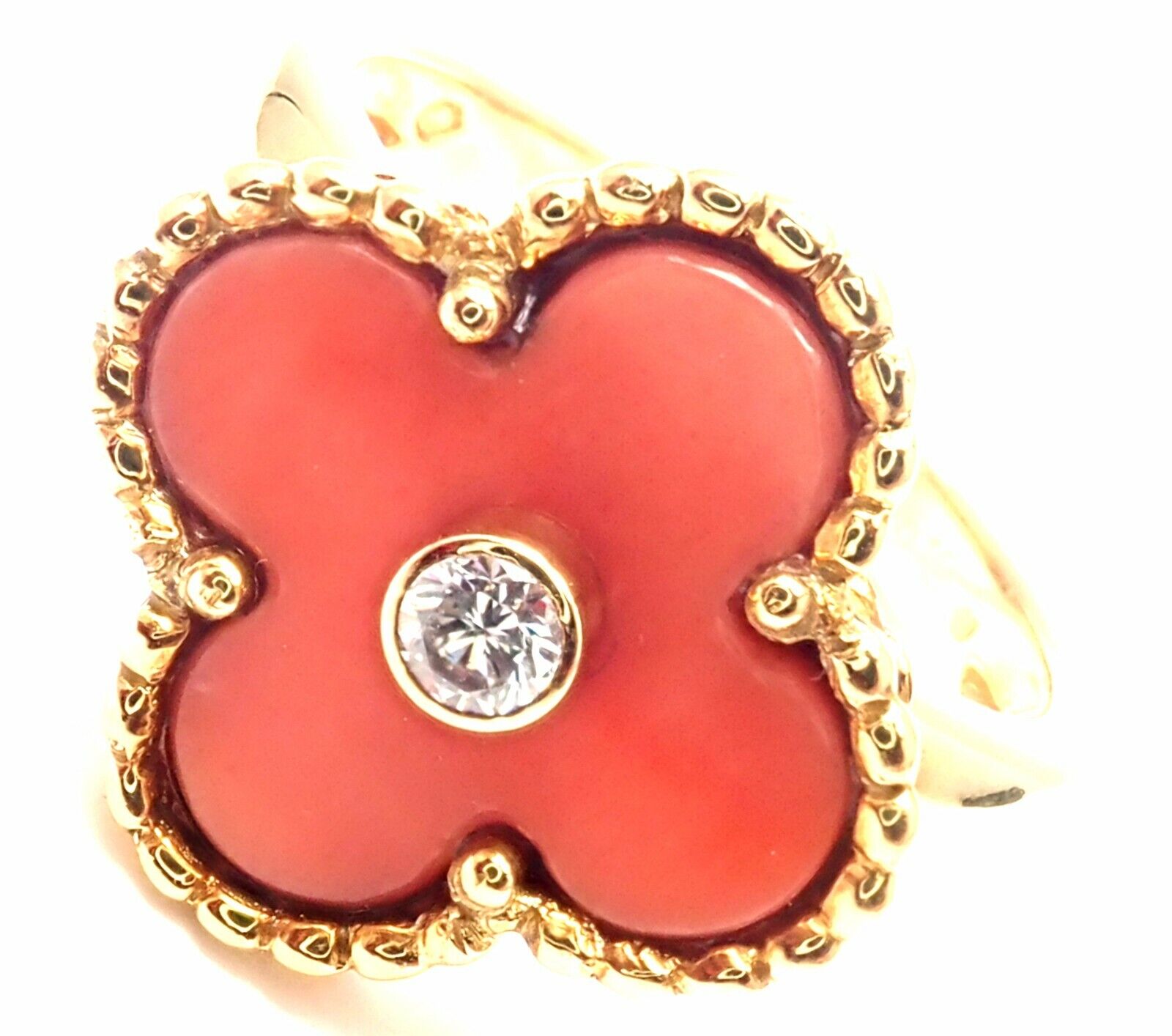Van Cleef & Arpels Jewelry & Watches:Fine Jewelry:Rings Authentic! Van Cleef & Arpels Alhambra 18k Yellow Gold Coral Diamond Ring Cert
