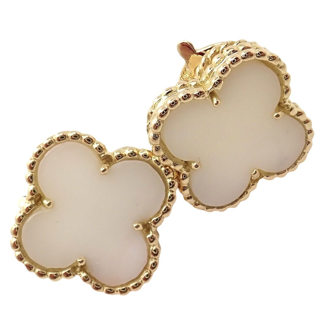 Van Cleef & Arpels Jewelry & Watches:Fine Jewelry:Earrings Rare! Van Cleef & Arpels Vintage Alhambra 18k Yellow Gold White Coral Earrings