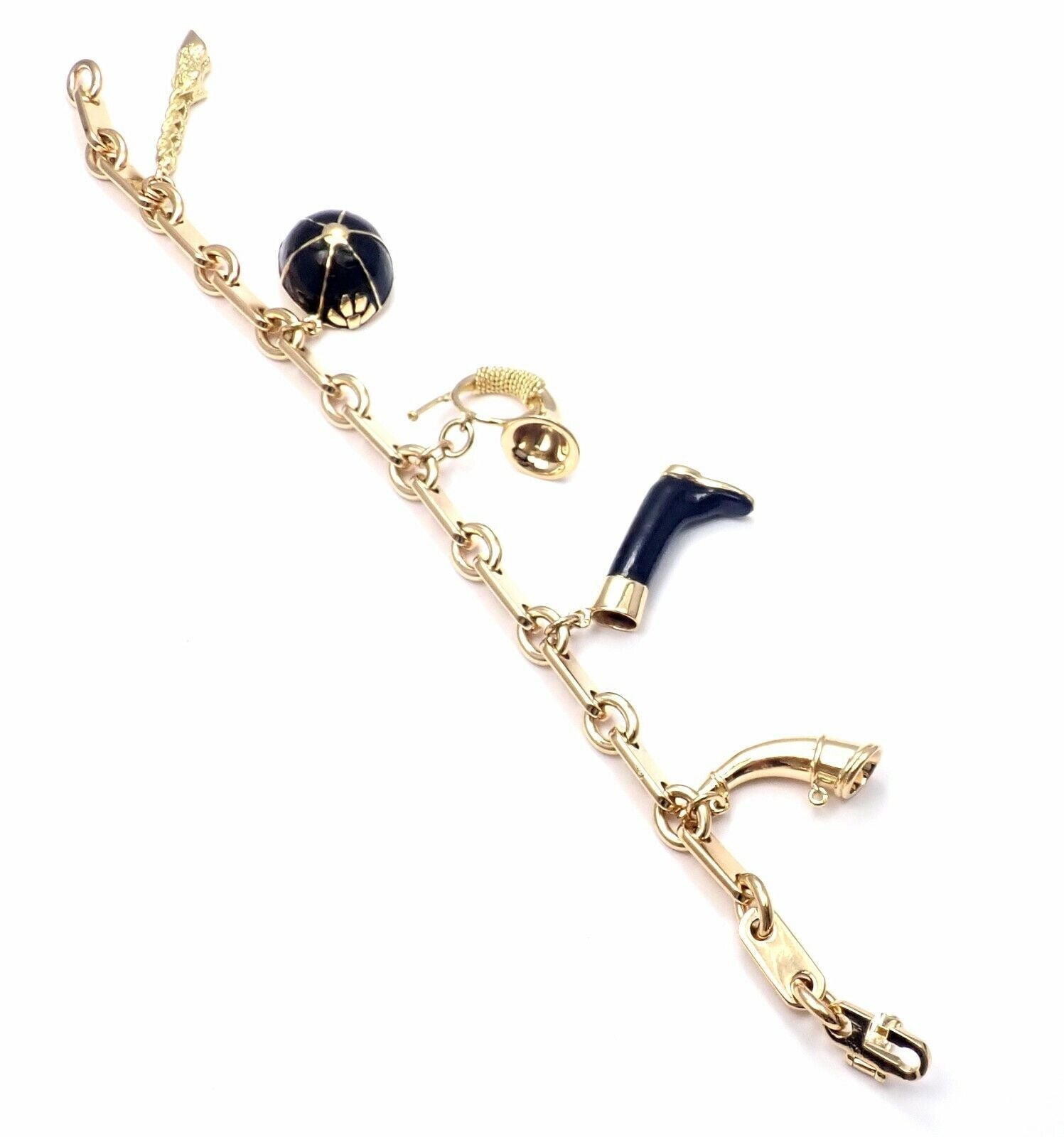 HERMÈS Jewelry & Watches:Fine Jewelry:Bracelets & Charms Rare! Authentic Hermes Enamel Equestrian Charm 18k Yellow Gold Link Bracelet