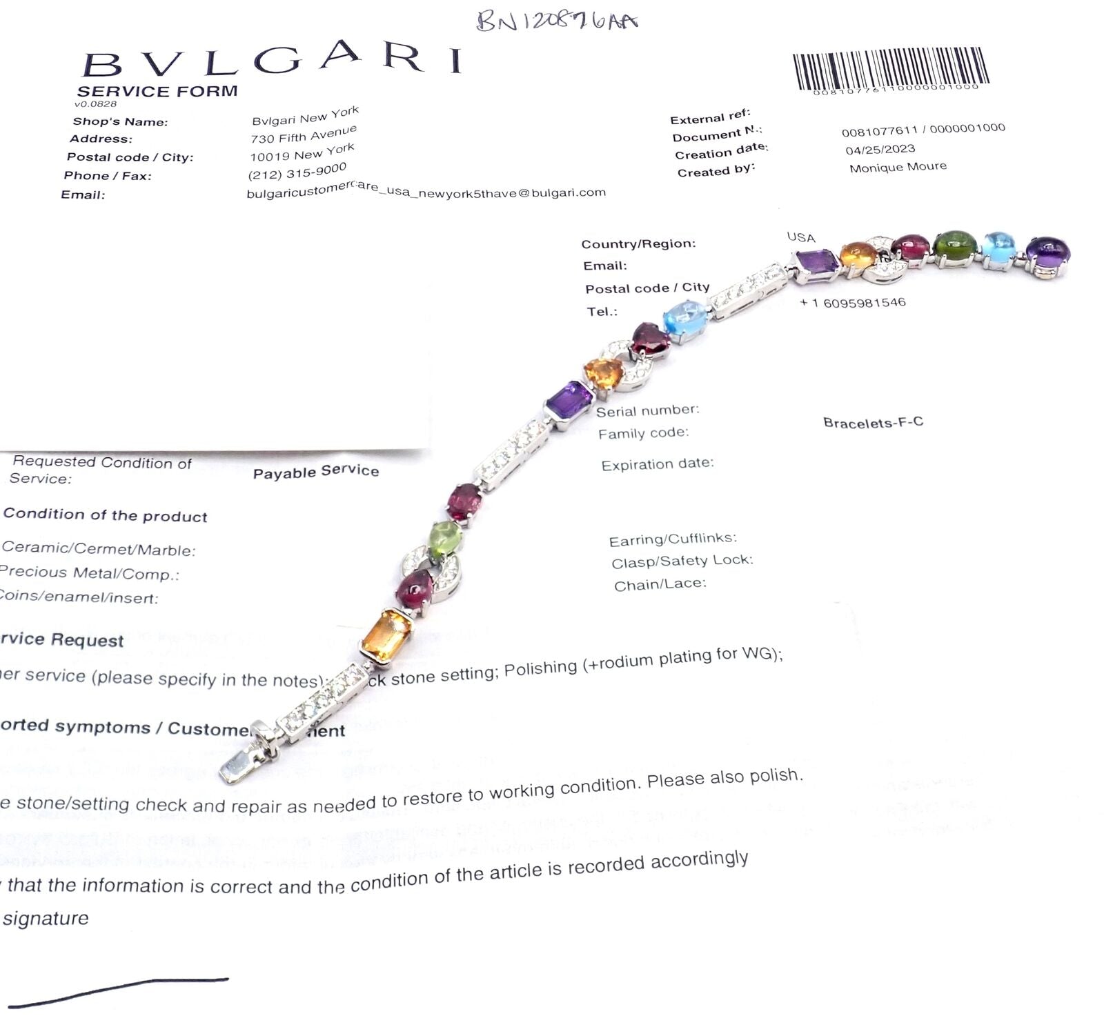 Bulgari Jewelry & Watches:Fine Jewelry:Bracelets & Charms Authentic! Bvlgari Bulgari Allegra 18k White Gold Diamond Color Stones Bracelet
