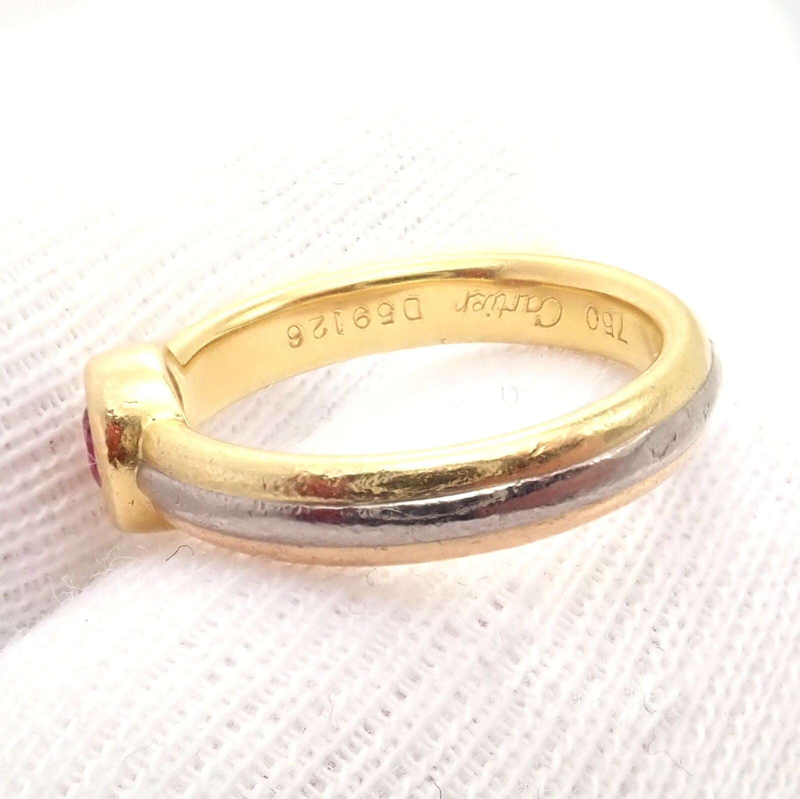 Cartier Jewelry & Watches:Fine Jewelry:Rings Authentic! Cartier 18k Tricolor Gold Ruby Trinity Band Ring 1995 sz 4.75