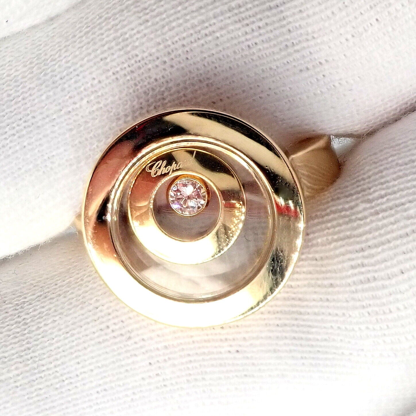 Authentic Chopard 18k Yellow Gold Diamond Double Circle Happy