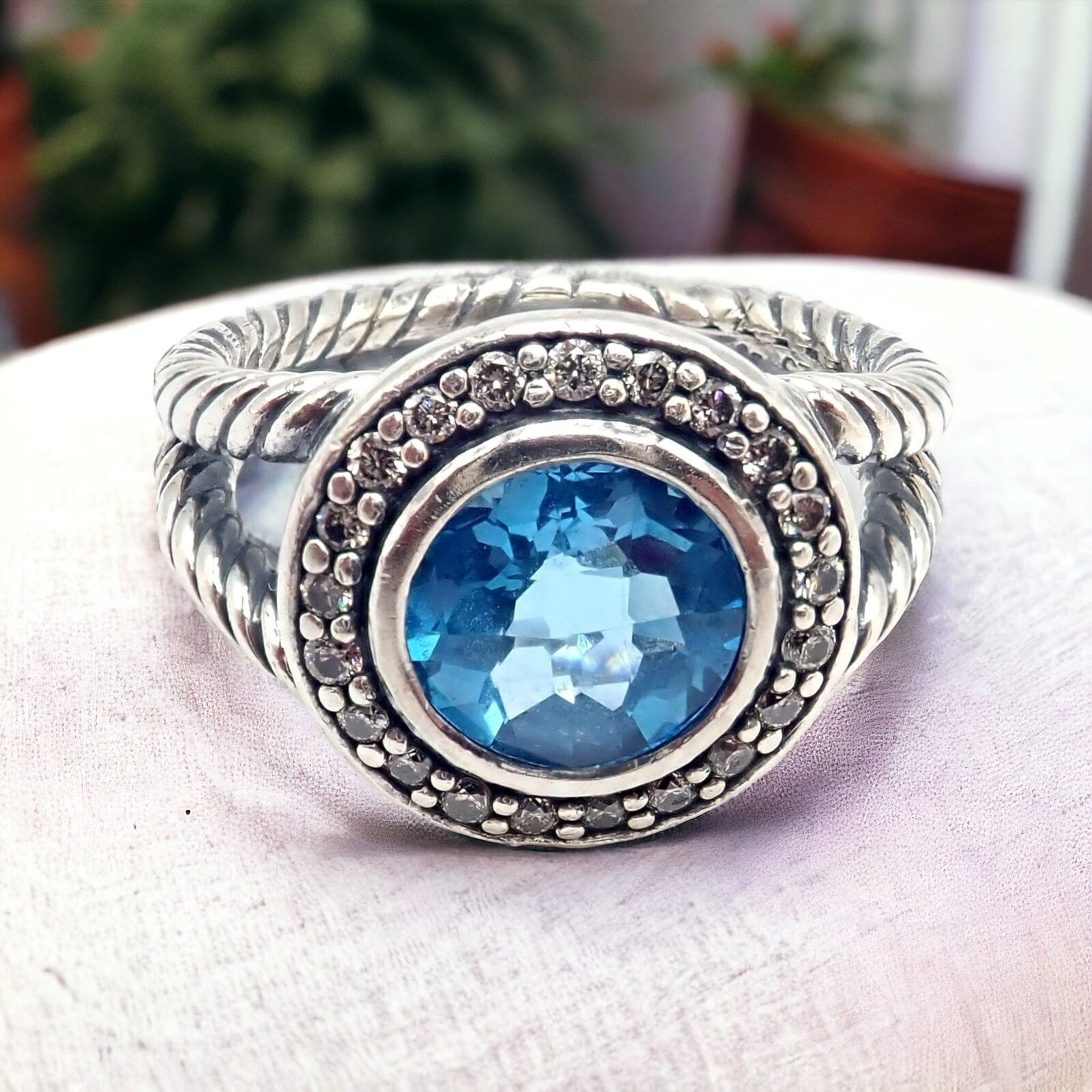 David Yurman Jewelry & Watches:Fine Jewelry:Rings David Yurman DY Silver Blue Topaz Diamond Albion Split Cable Ring sz 7