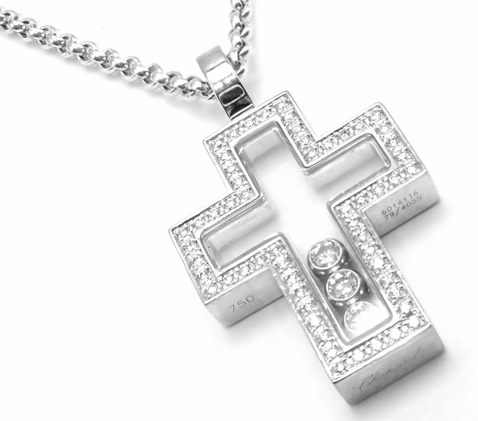 Authentic Chopard Happy Diamond Cross 18K White Gold Pendant 20