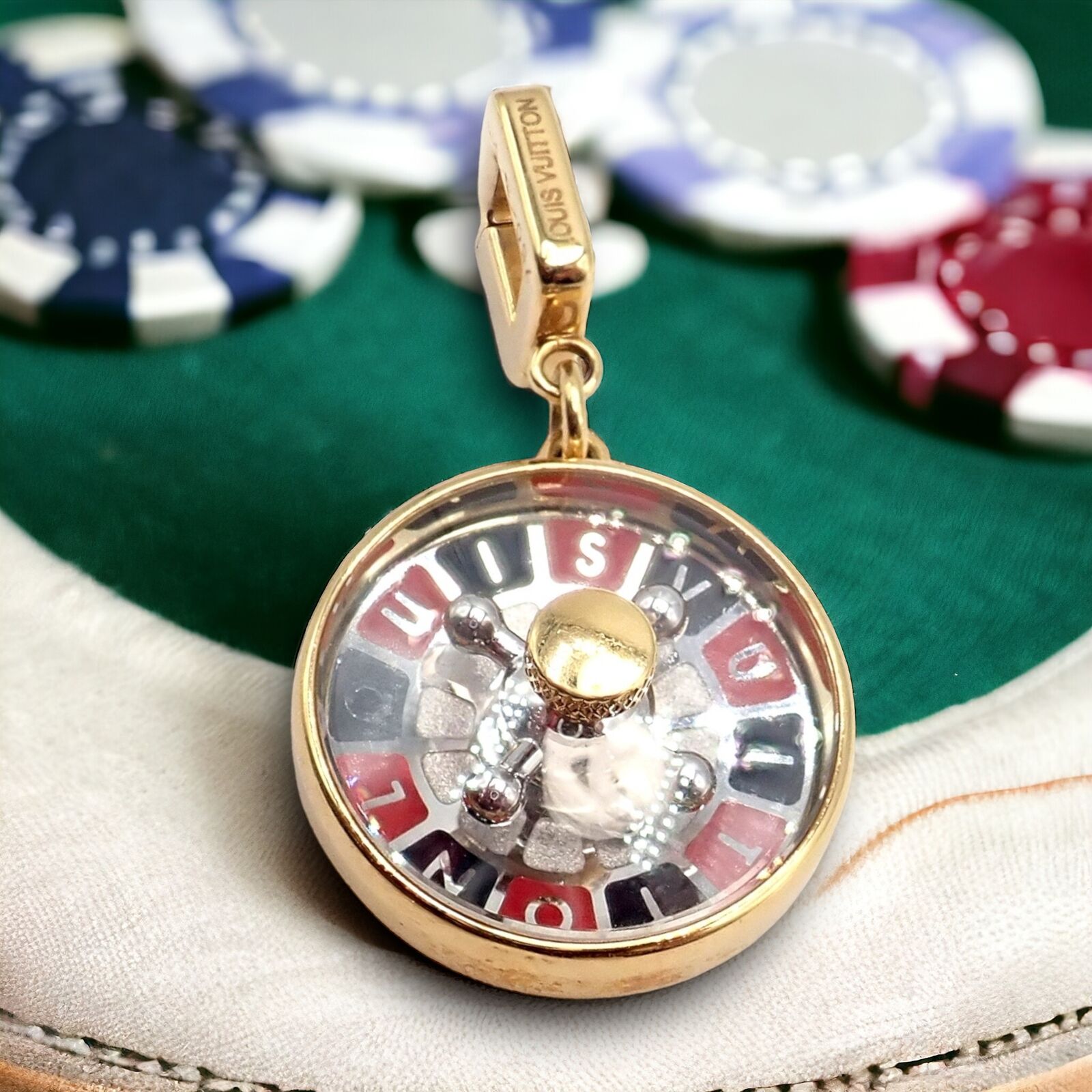 Louis Vuitton Jewelry & Watches:Fine Jewelry:Bracelets & Charms Louis Vuitton LV 18k Yellow Gold Working Roulette Wheel Good Luck Charm Pendant